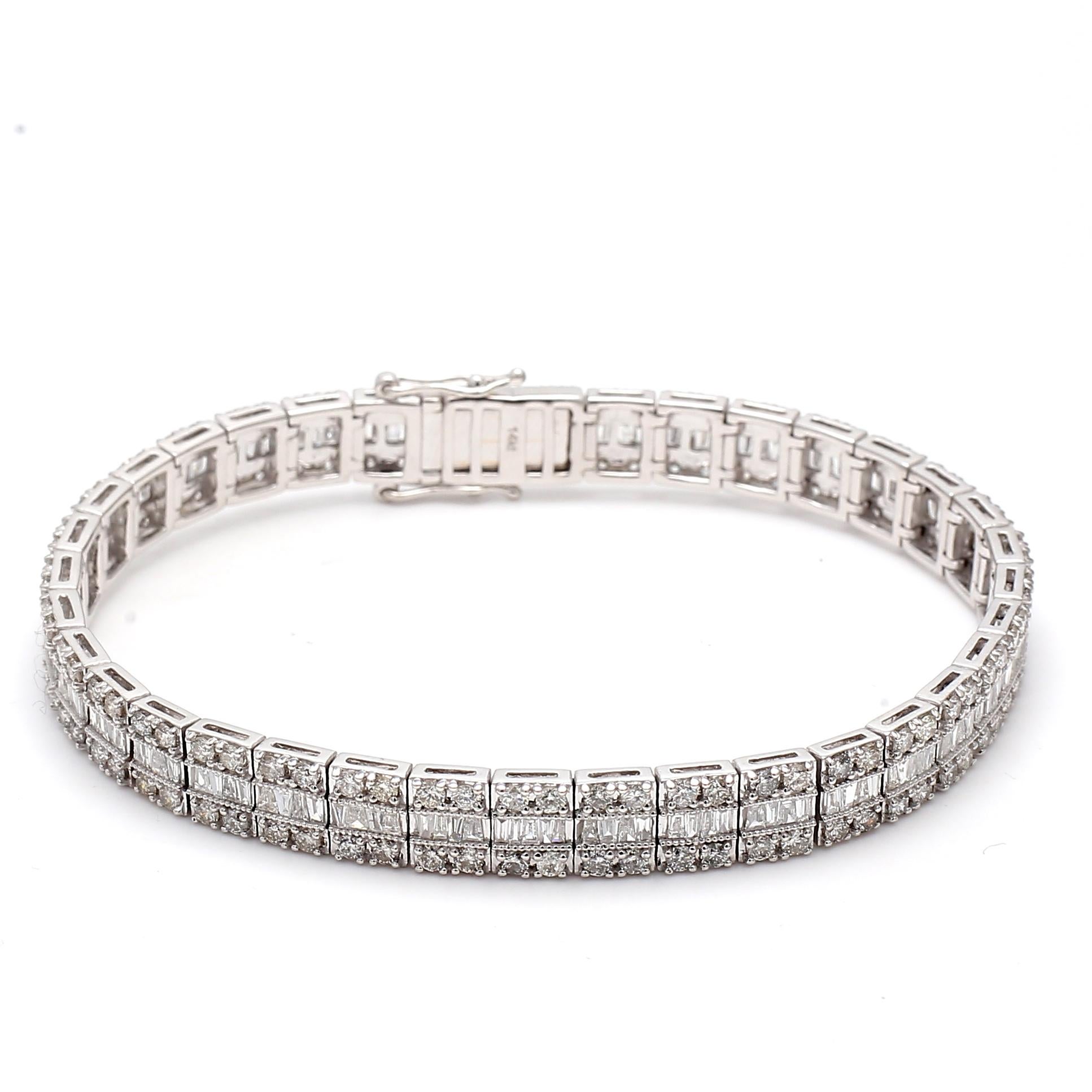 7,00 carati di diamante tondo brillante J VS2 in oro bianco 14 carati Bracciale da Tennis in vendita 5