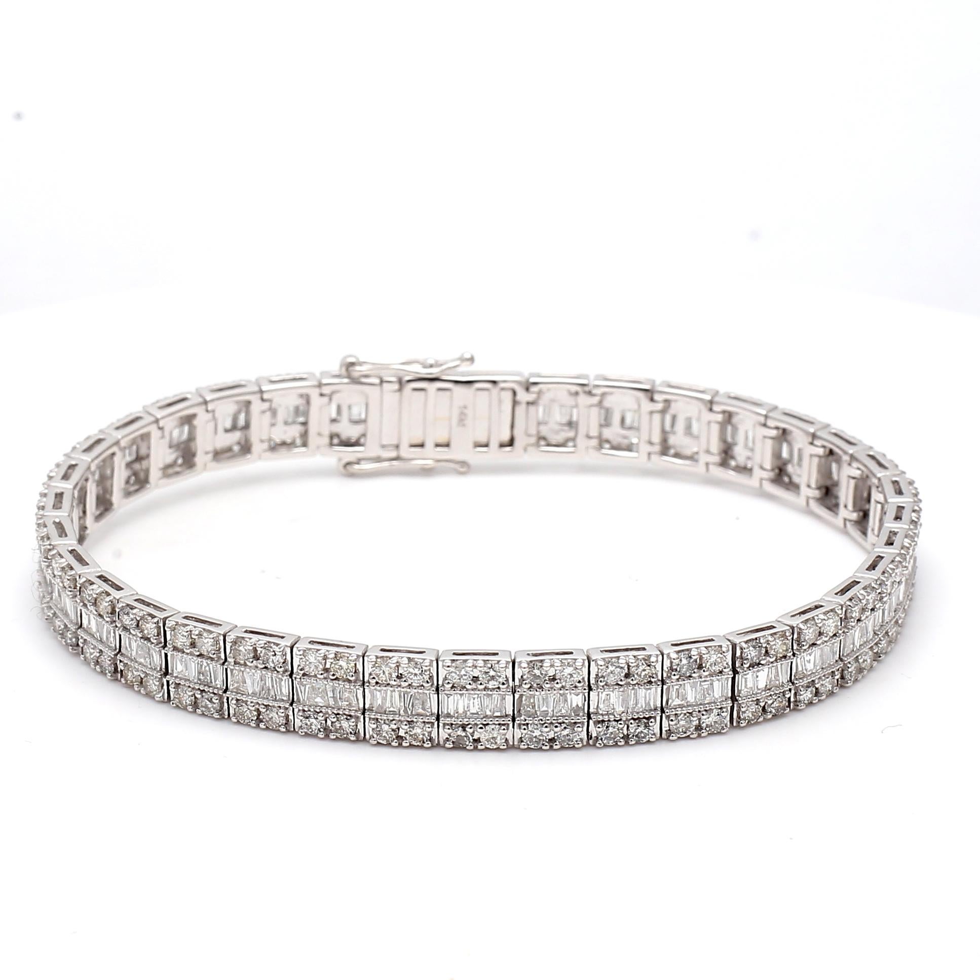 7,00 carati di diamante tondo brillante J VS2 in oro bianco 14 carati Bracciale da Tennis in vendita 3