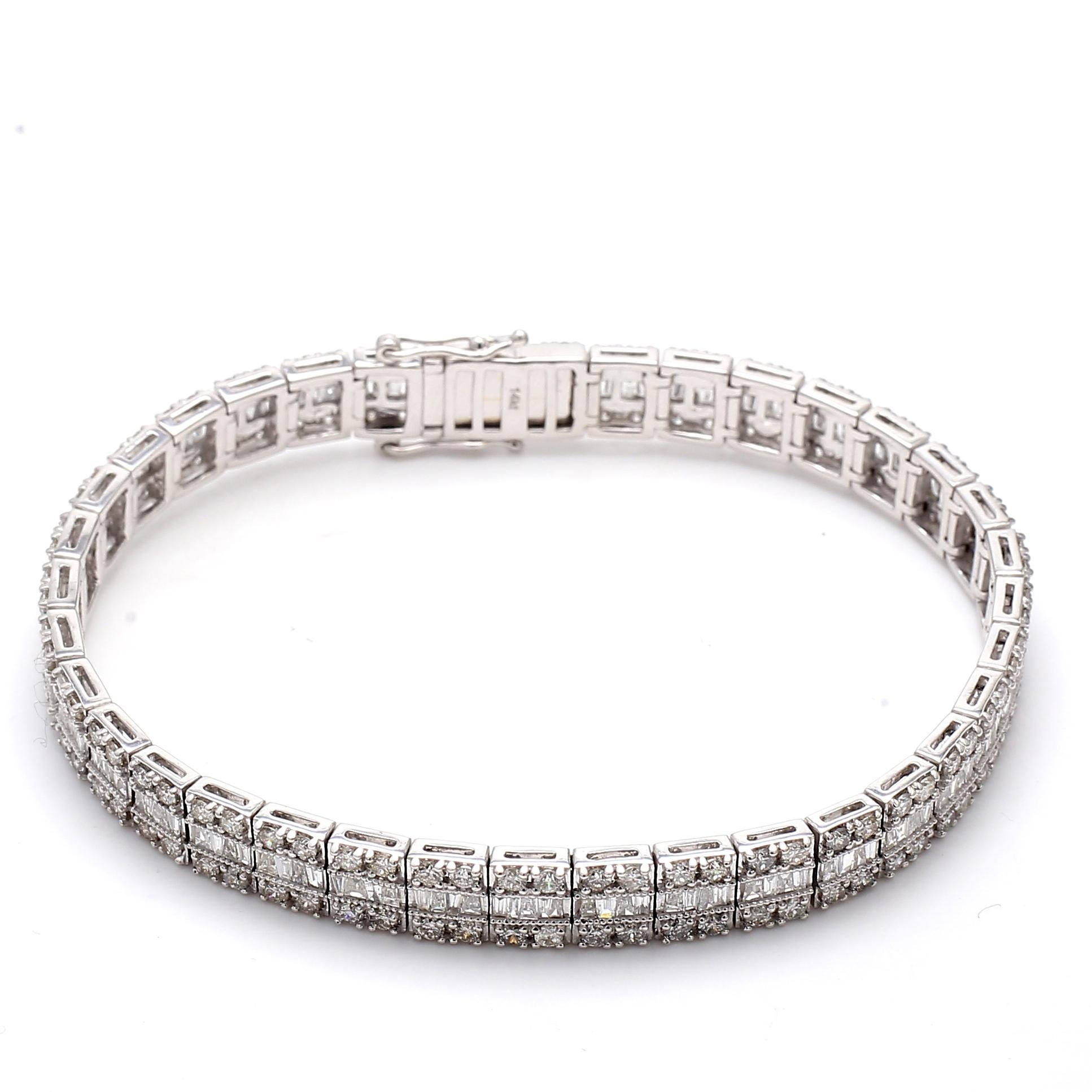 7,00 carati di diamante tondo brillante J VS2 in oro bianco 14 carati Bracciale da Tennis in vendita 4