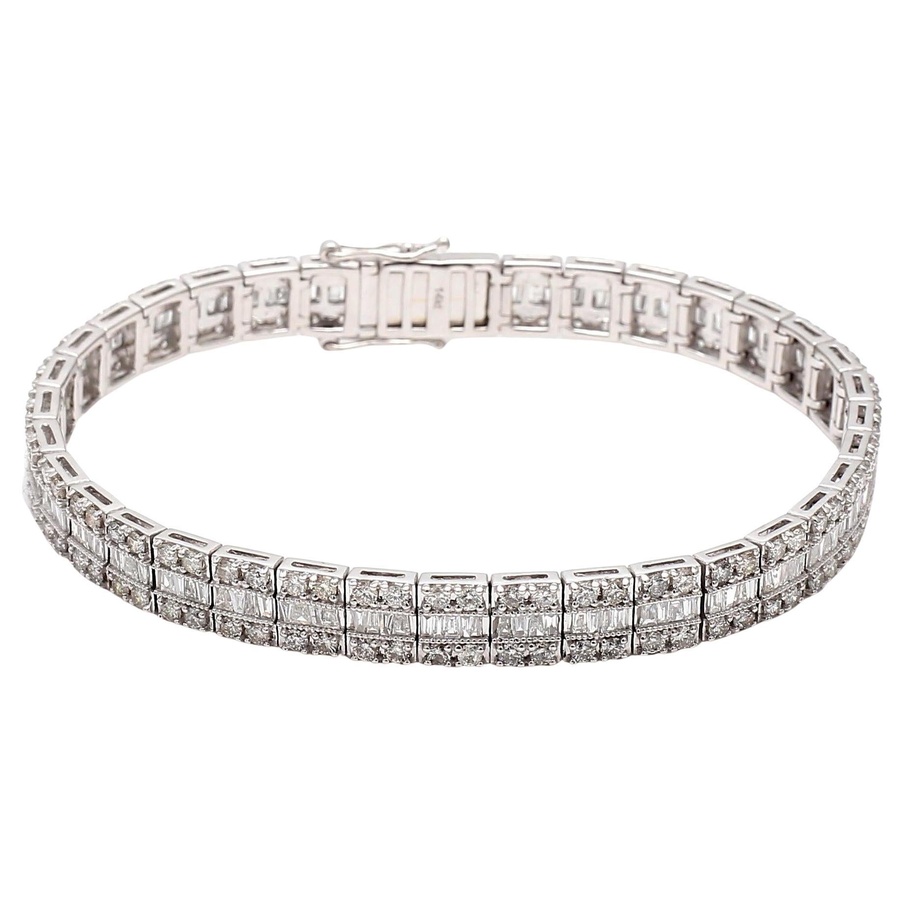 7.00 Carat Round Brilliant J VS2 Diamond 14 Karat White Gold Tennis Bracelet