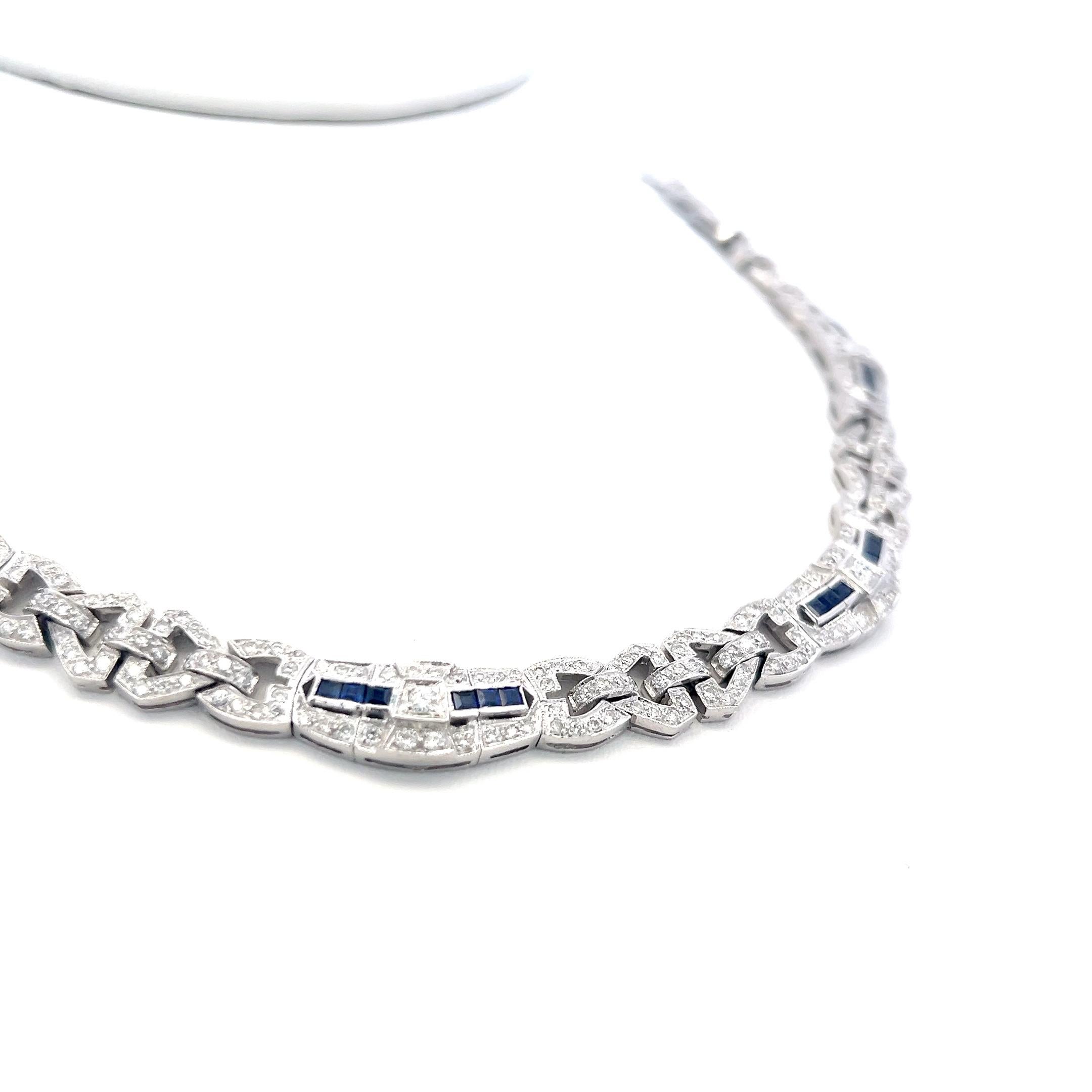 7,00 Karat runder Diamant 2,00 Karat Saphir 18 Karat WG Gliederhalskette (Carréschliff) im Angebot