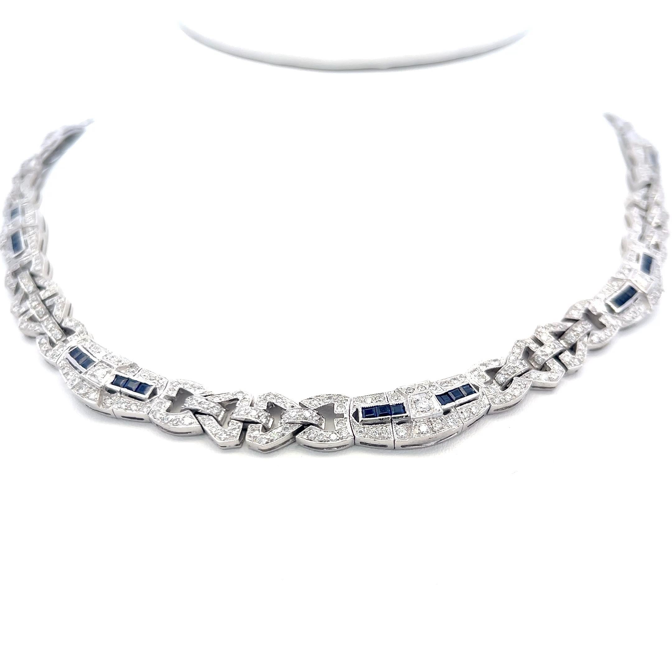 7,00 Karat runder Diamant 2,00 Karat Saphir 18 Karat WG Gliederhalskette im Zustand „Gut“ im Angebot in New York, NY