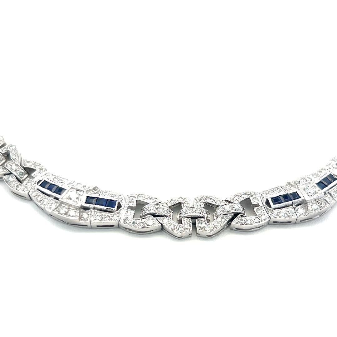 7,00 Karat runder Diamant 2,00 Karat Saphir 18 Karat WG Gliederhalskette Damen im Angebot