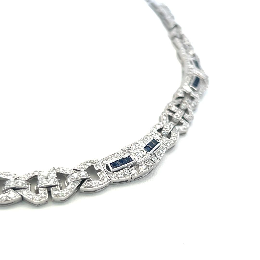 7,00 Karat runder Diamant 2,00 Karat Saphir 18 Karat WG Gliederhalskette im Angebot 1