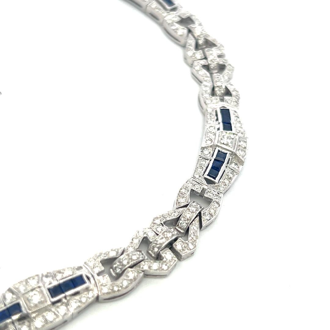 7,00 Karat runder Diamant 2,00 Karat Saphir 18 Karat WG Gliederhalskette im Angebot 3