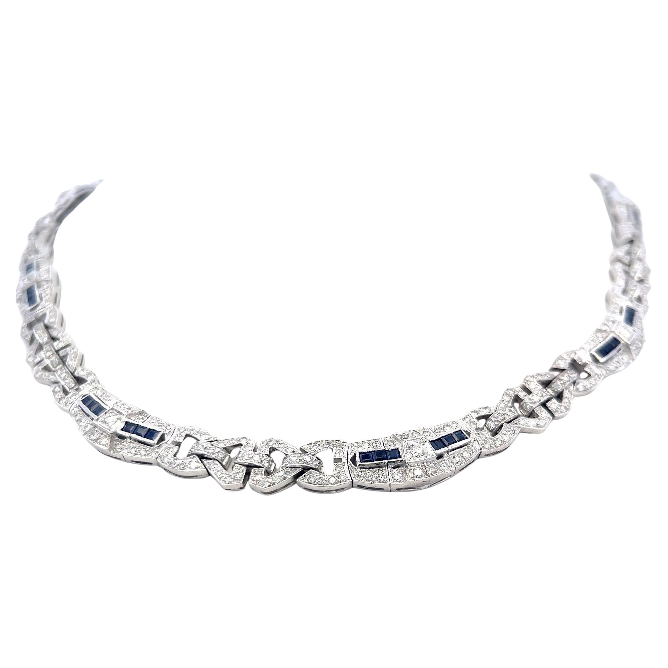 7.00 Carat Round Diamond 2.00 Carat Sapphire 18 Karat WG Link Necklace
