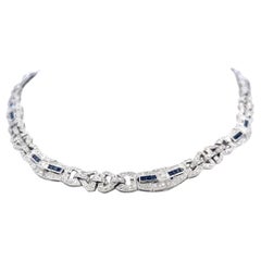 7,00 Karat runder Diamant 2,00 Karat Saphir 18 Karat WG Gliederhalskette