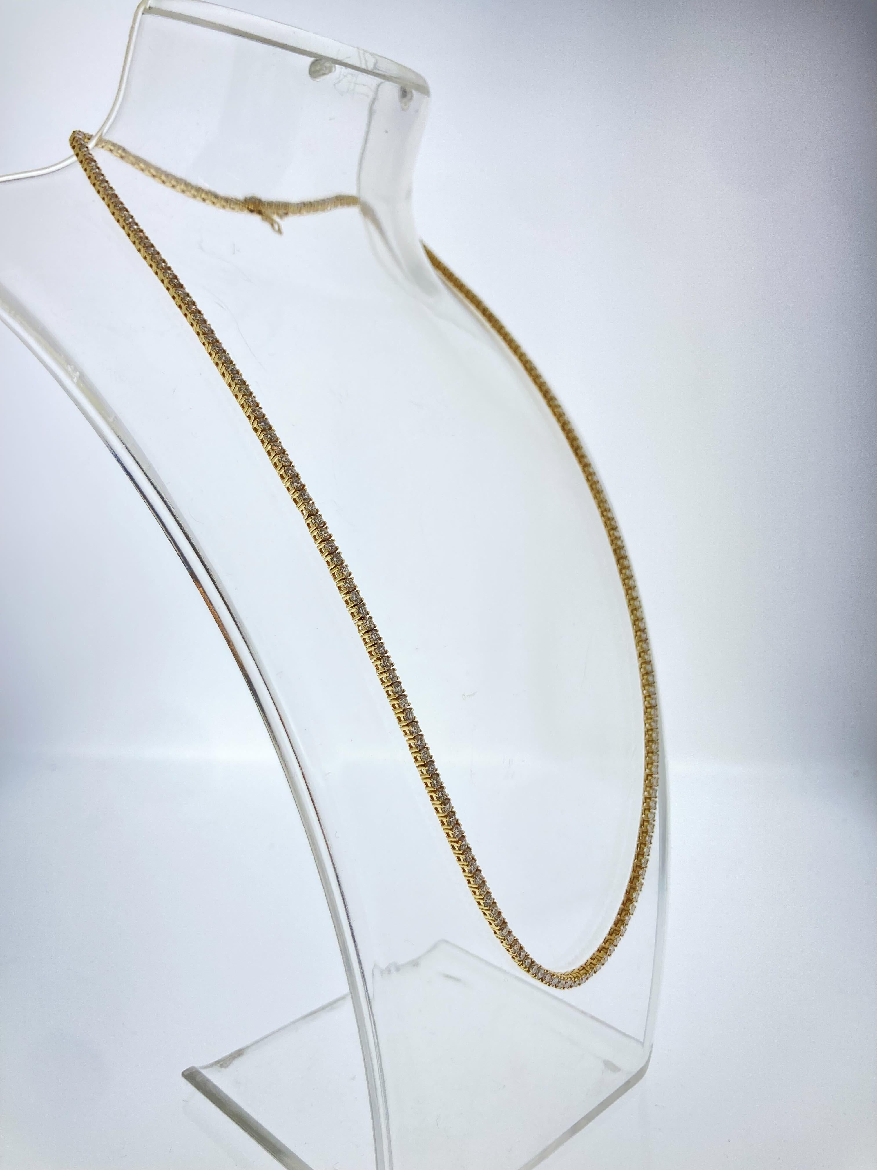 Taille ronde Colliers tennis en or jaune 14 carats avec diamants ronds de 7,00 carats en vente