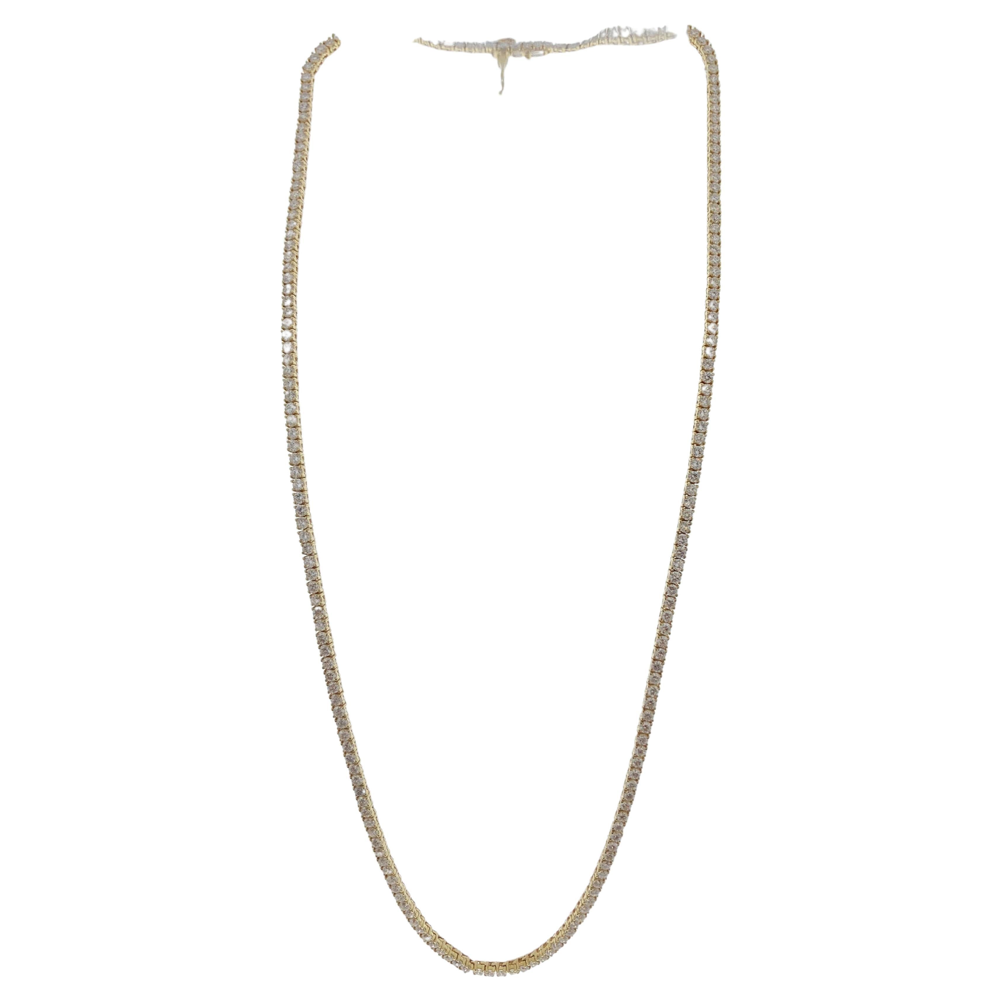 7.00 Carat Round Diamond Tennis Necklaces In 14k Yellow Gold For Sale