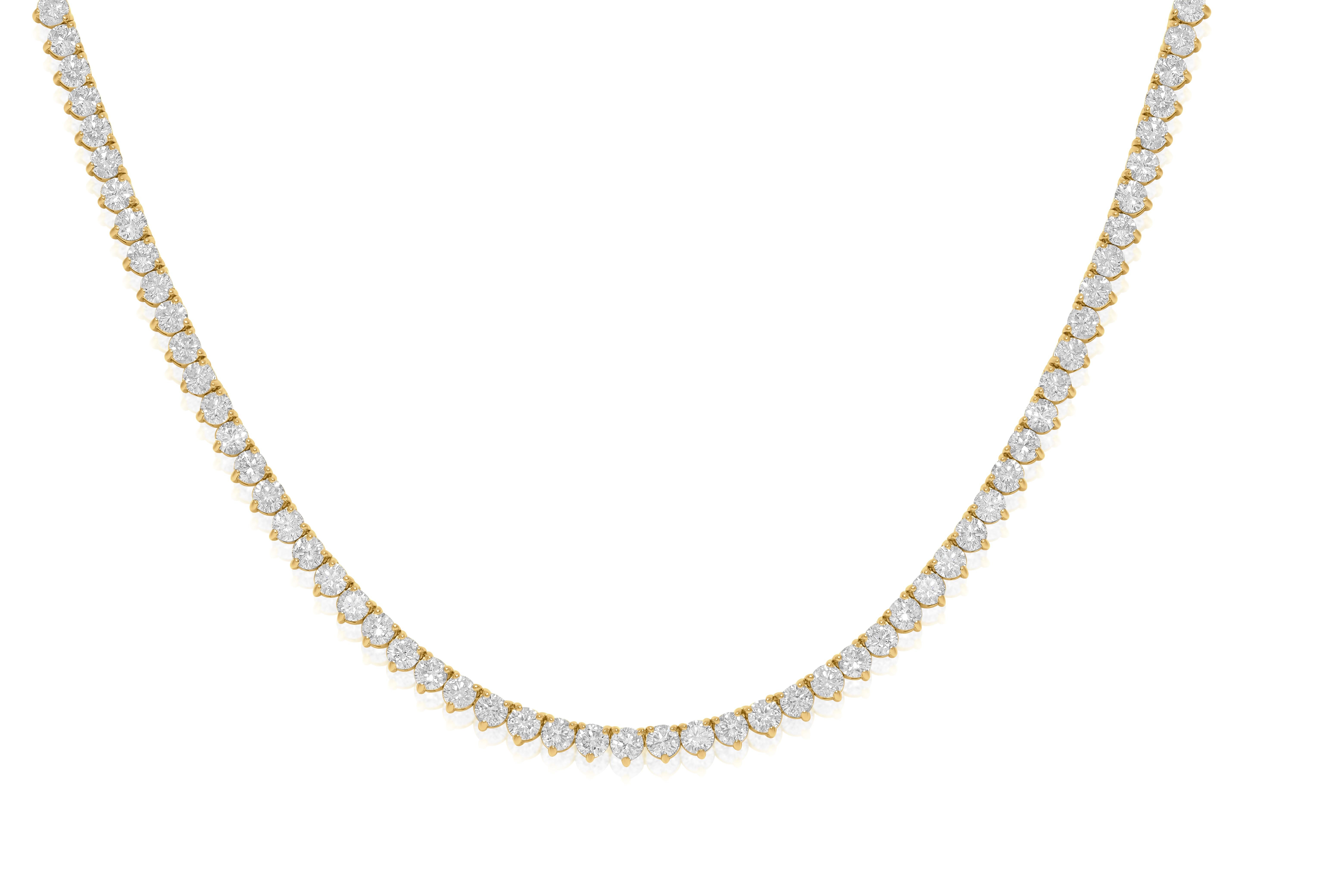Diana M. 7,00 Karat Diamant-Tennis-Halskette mit drei Zacken (Rundschliff) im Angebot