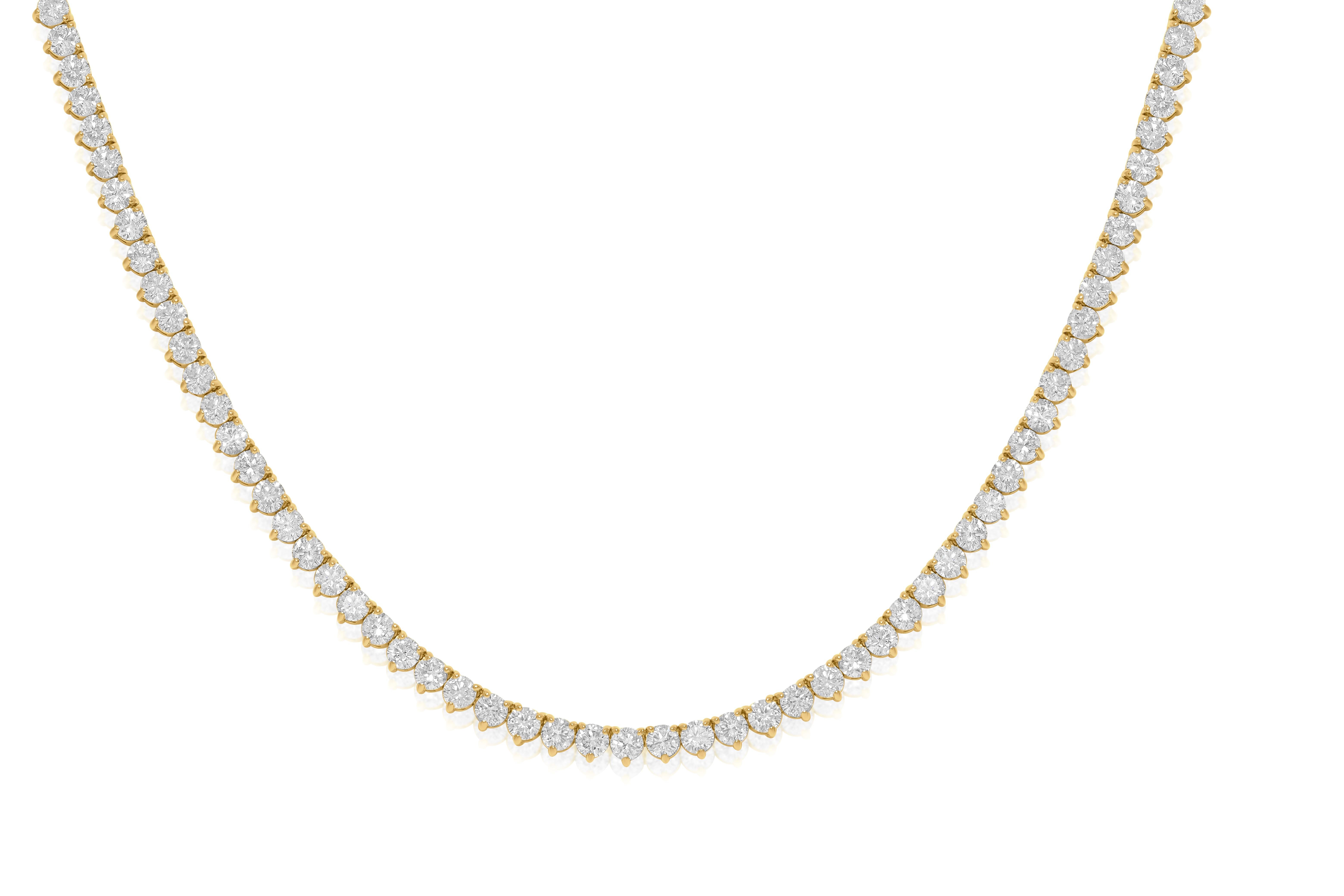 Diana M. 7,00 Karat Diamant-Tennis-Halskette mit drei Zacken (Rundschliff) im Angebot