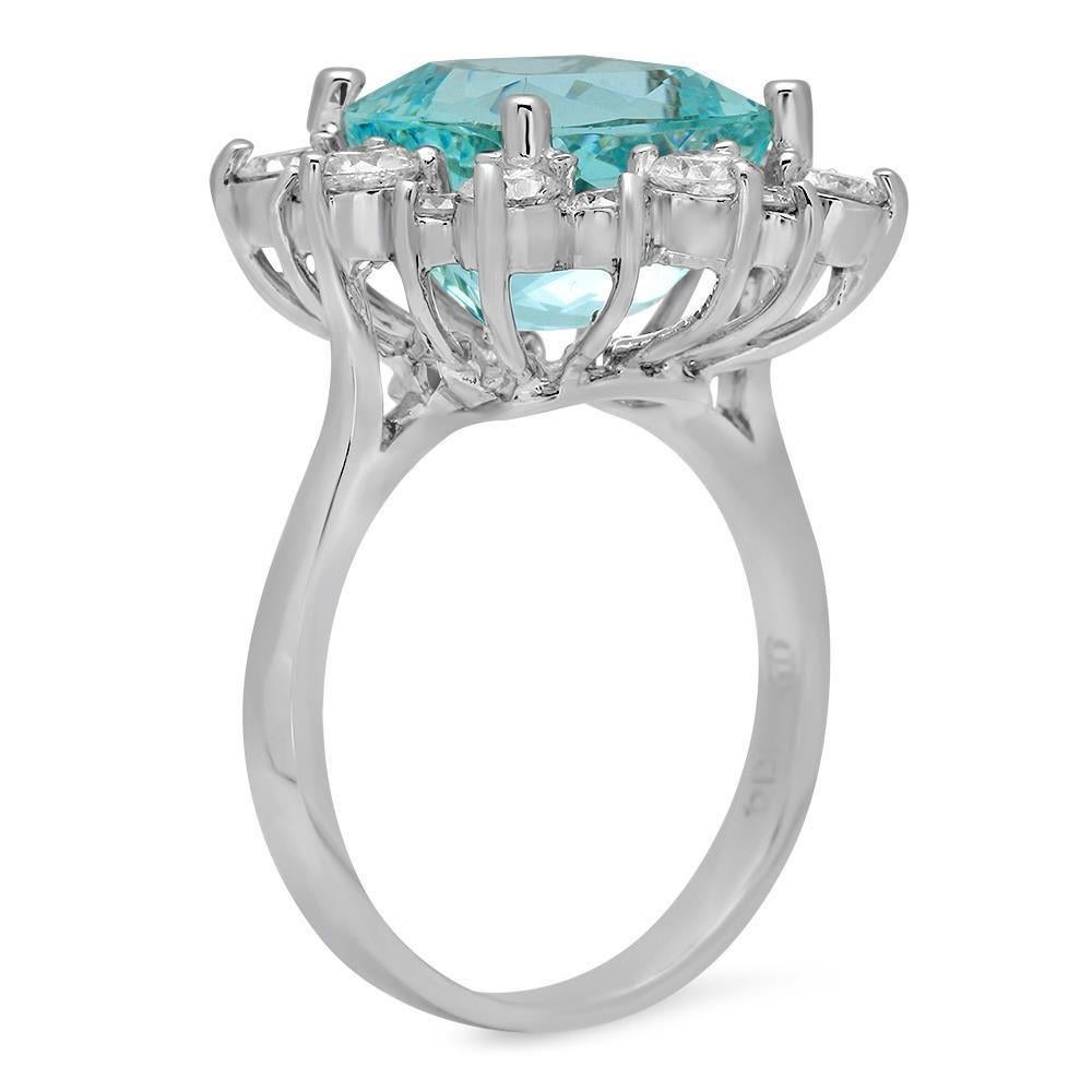 7.00 Karat Natürlicher Aquamarin und Diamant 14K Massiv Weißgold Ring

Gesamtgewicht des natürlichen Aquamarins: Ca. 5,70 Karat 

Aquamarin Maße: Ca. 11 x 10 mm

Natürliche runde Diamanten Gewicht: Ca. 1,30 Karat (Farbe G-H  / Klarheit