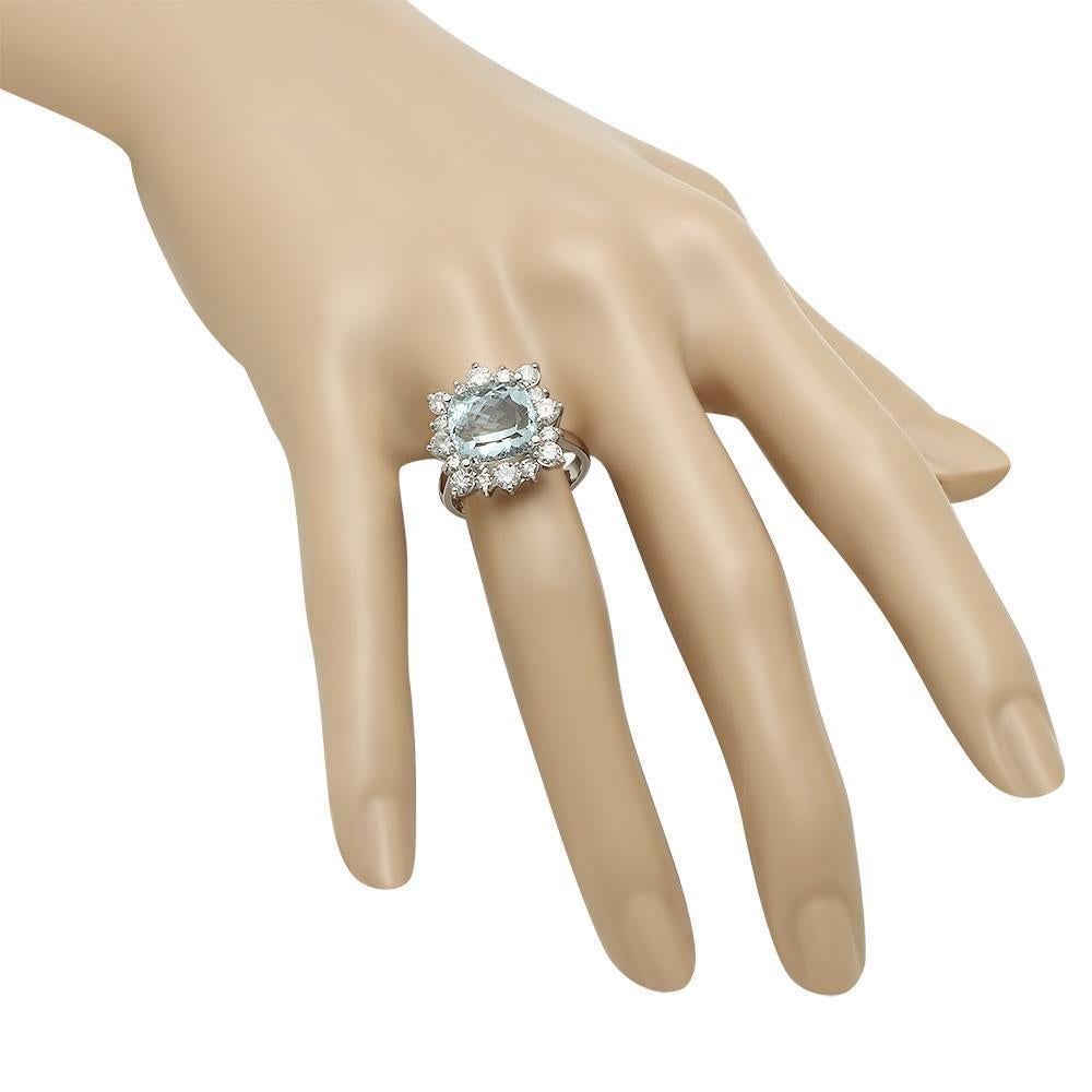 14 Karat massiver Weißgold Ring mit 7,00 Karat natürlichem Aquamarin und Diamant im Zustand „Neu“ im Angebot in Los Angeles, CA