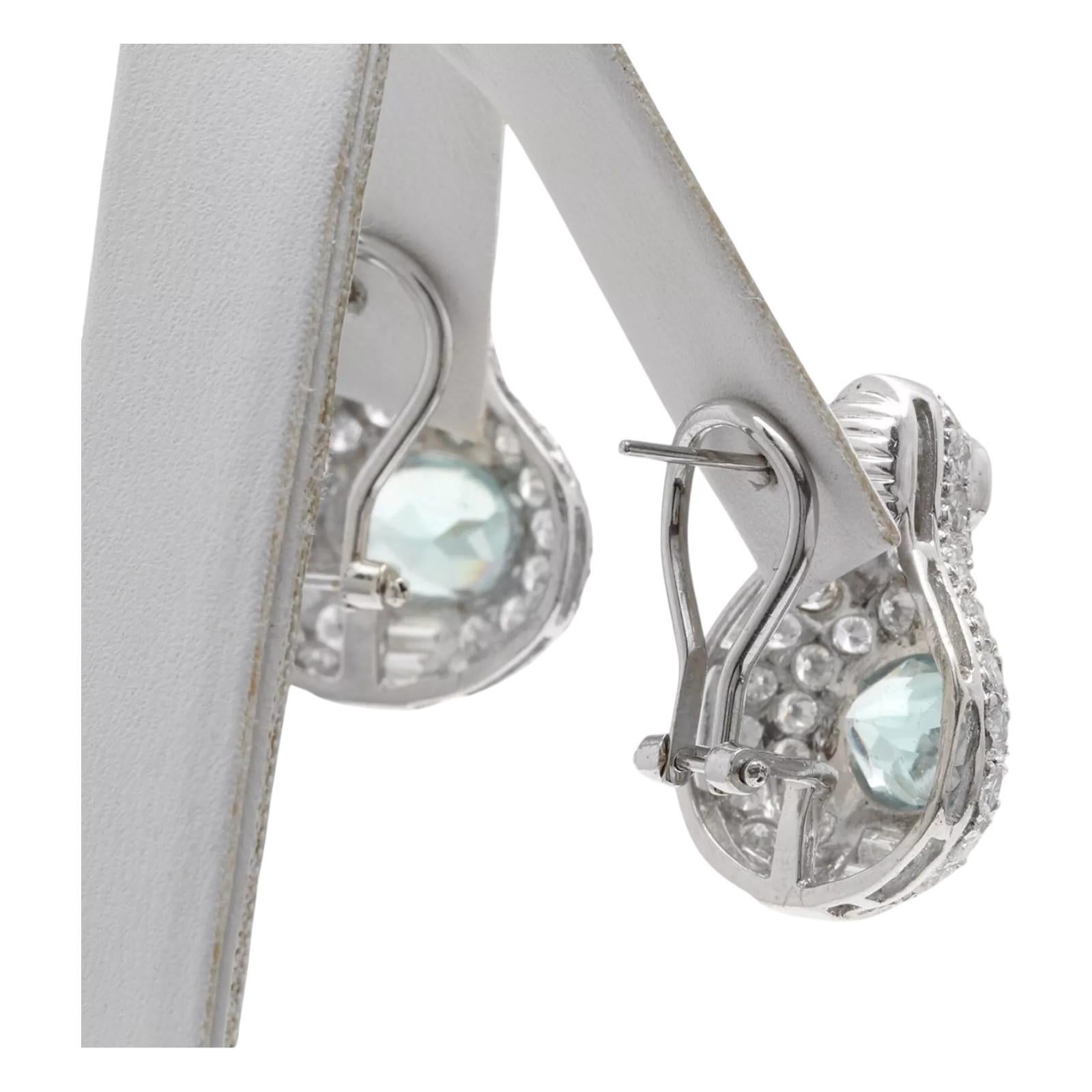 Pendientes de oro blanco macizo de 18 quilates con aguamarina natural y diamantes de 7,00 quilates en Excelente estado para la venta en Los Angeles, CA