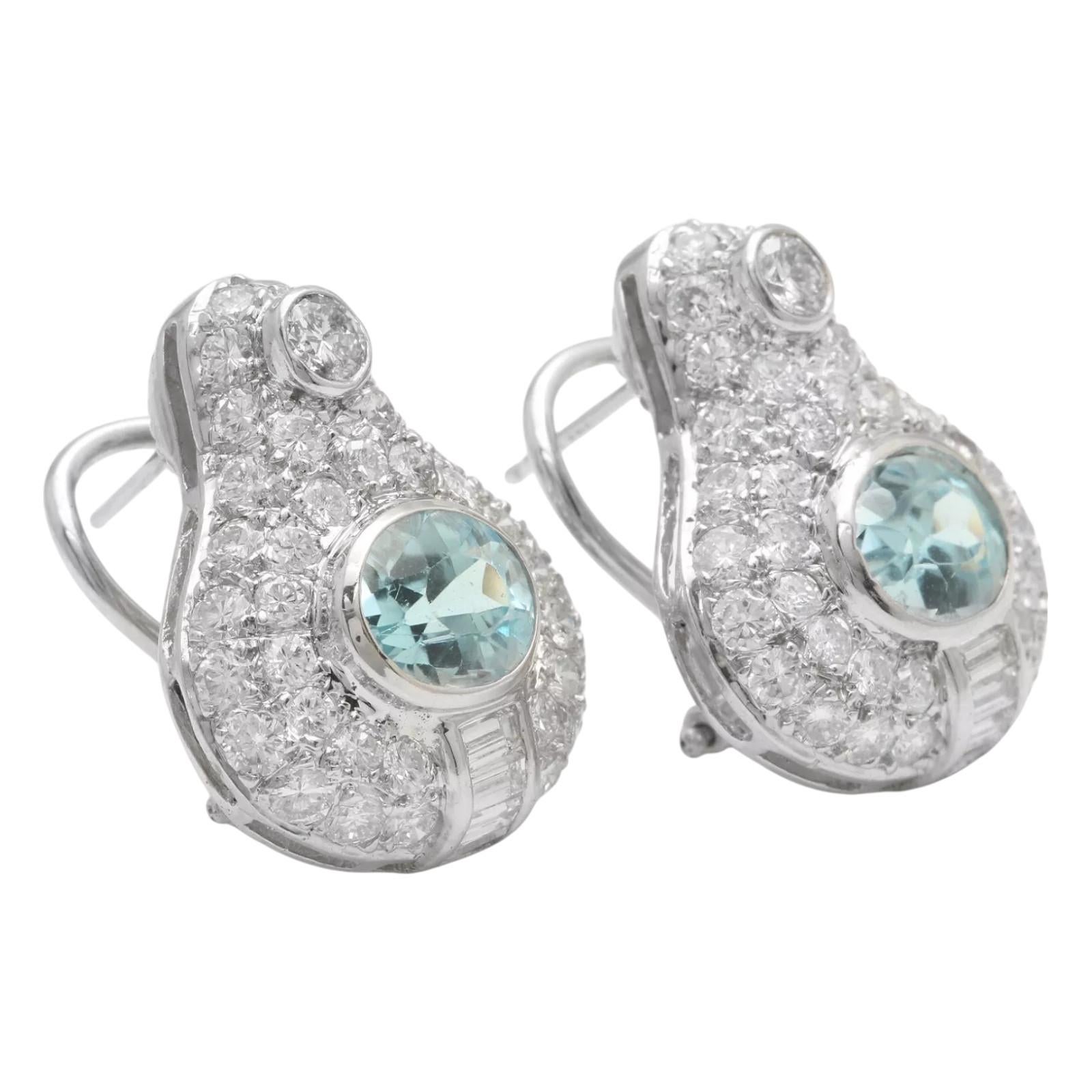 De las mujeres Pendientes de oro blanco macizo de 18 quilates con aguamarina natural y diamantes de 7,00 quilates en venta
