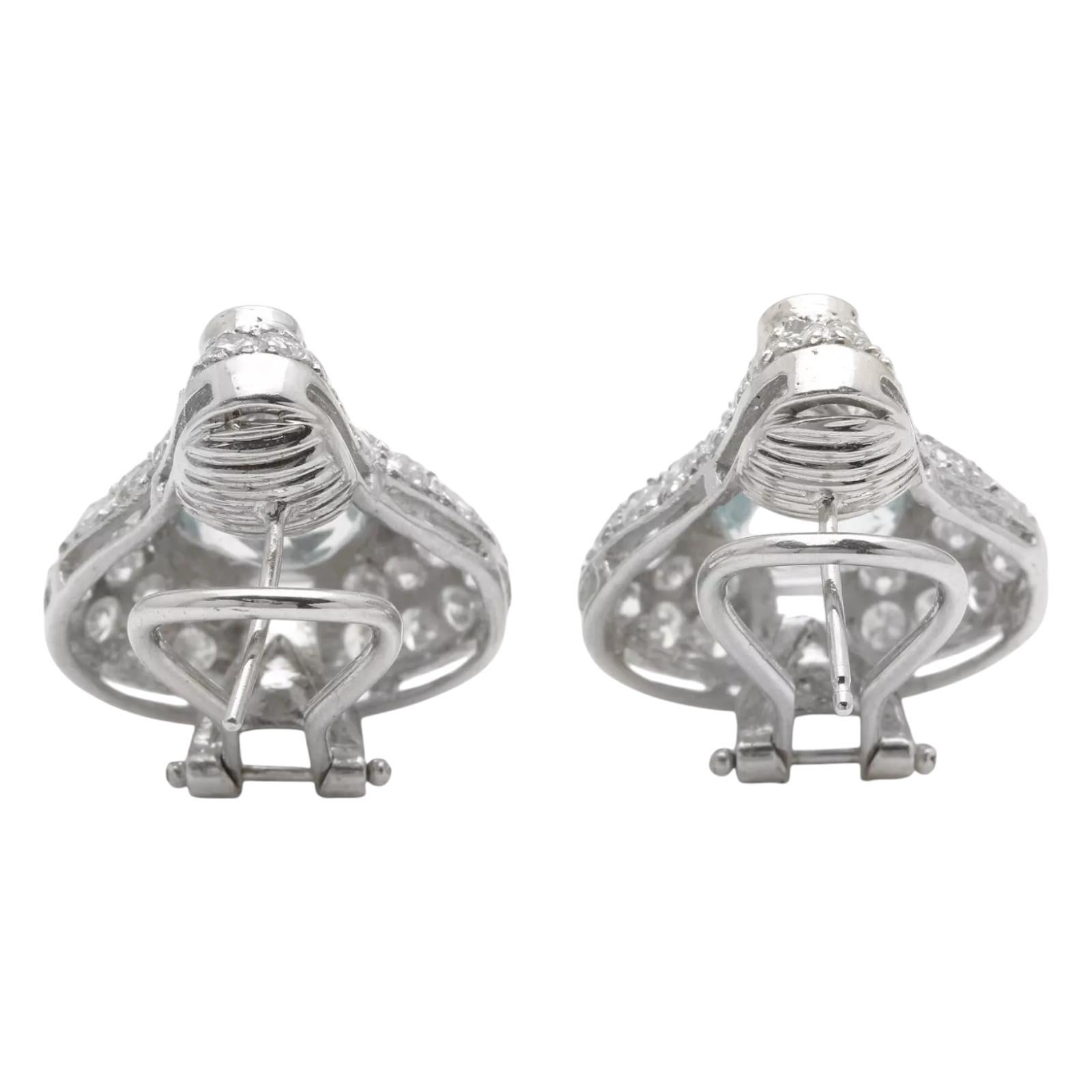 Pendientes de oro blanco macizo de 18 quilates con aguamarina natural y diamantes de 7,00 quilates en venta 2