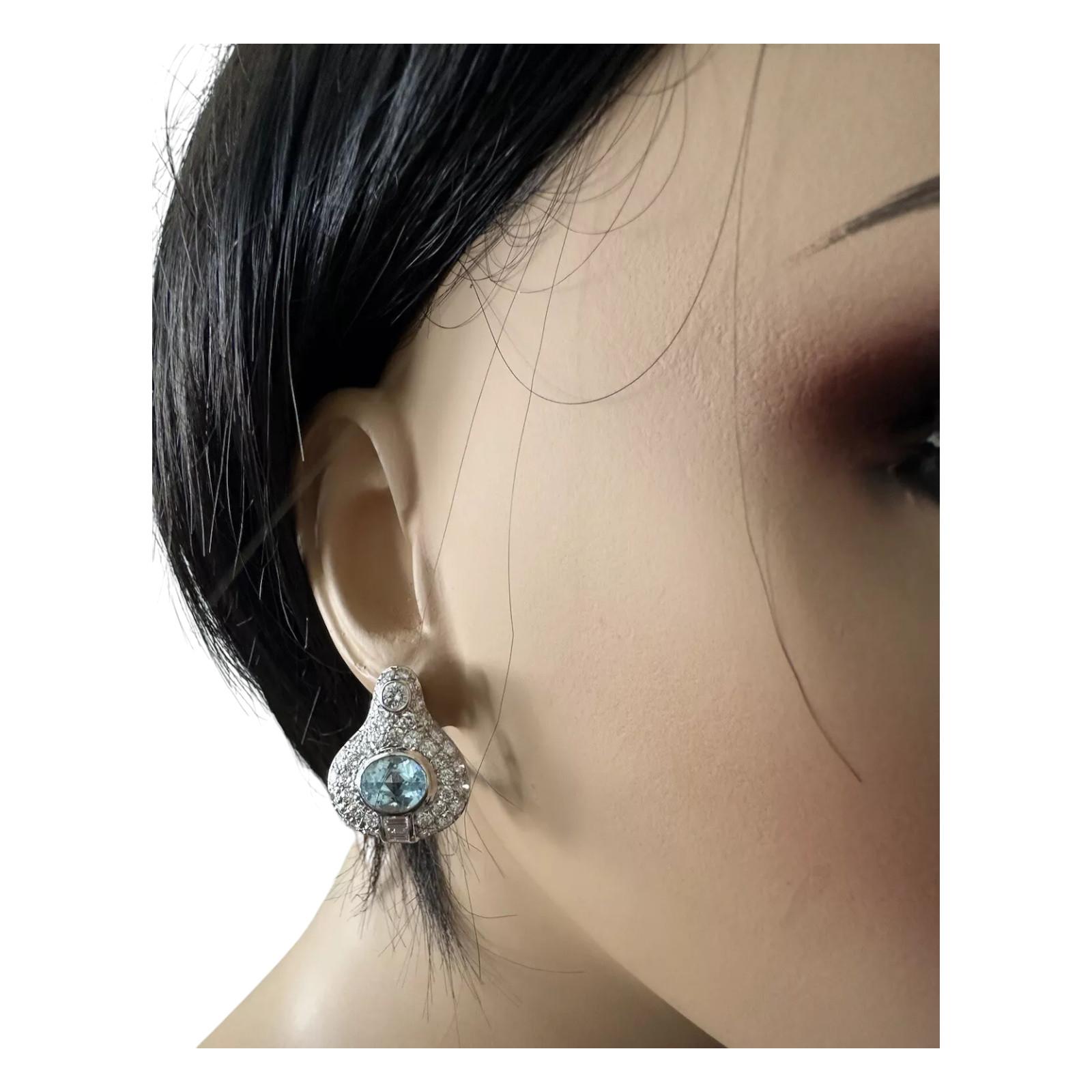 Pendientes de oro blanco macizo de 18 quilates con aguamarina natural y diamantes de 7,00 quilates en venta 3