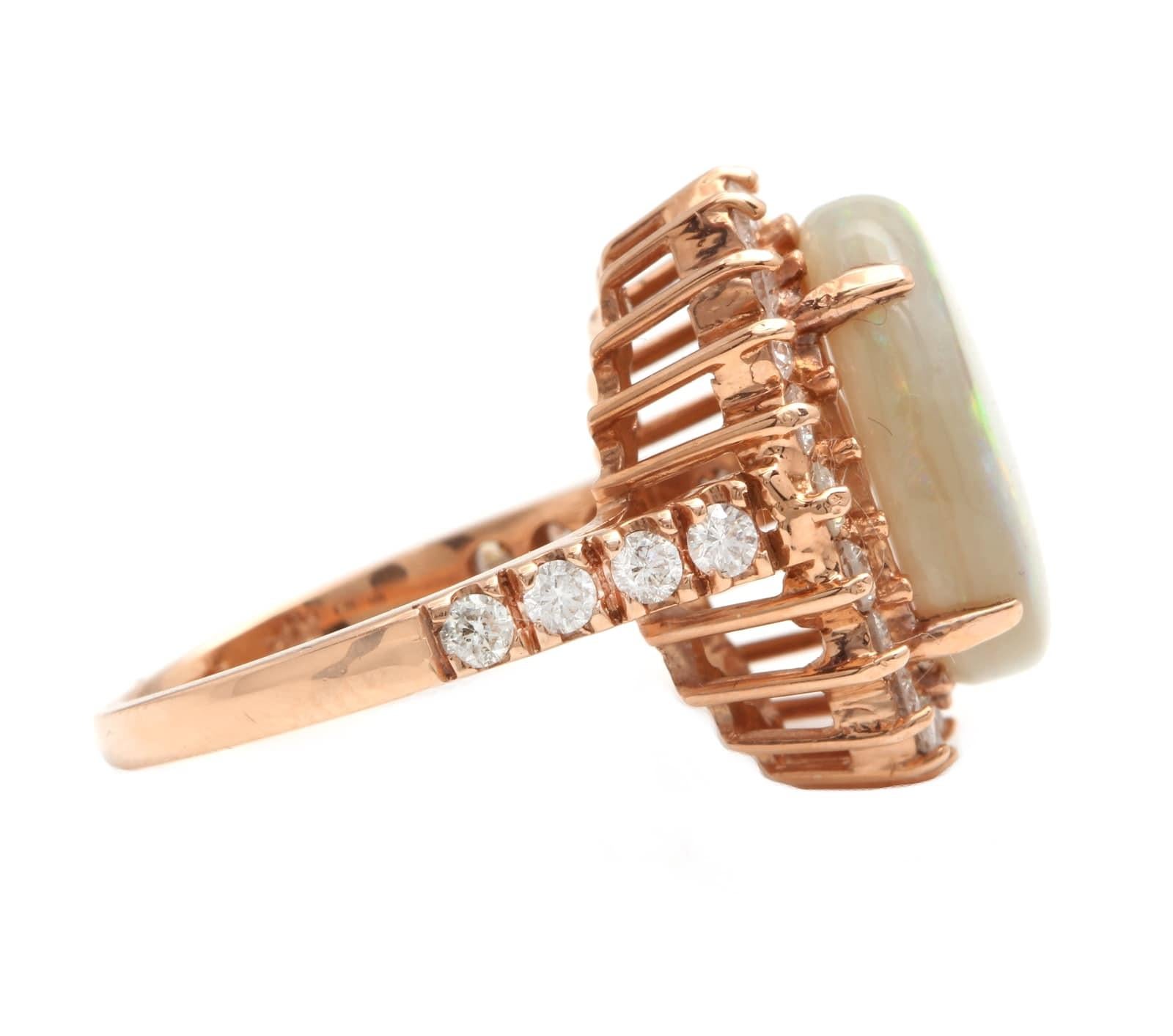 Mixed Cut 7.00 Carats Natural Australian Opal and Diamond 14K Solid Rose Gold Ring For Sale