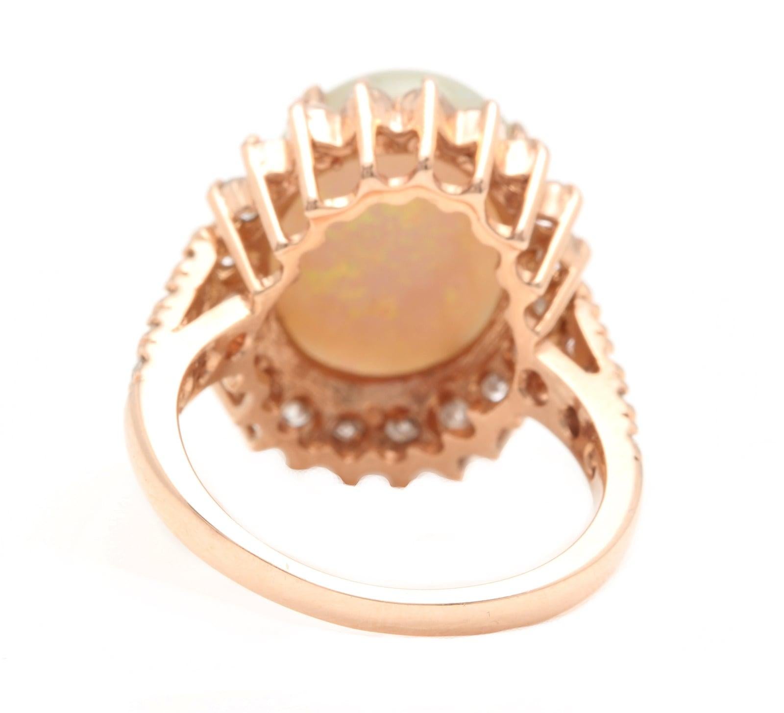 7.00 Carats Natural Australian Opal and Diamond 14K Solid Rose Gold Ring In New Condition For Sale In Los Angeles, CA