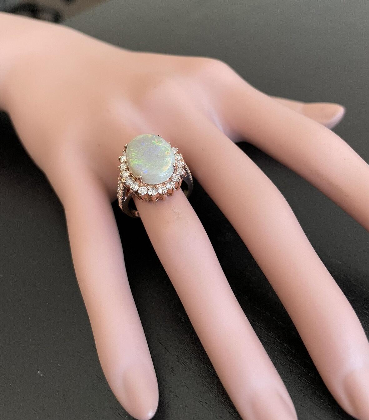 7.00 Carats Natural Australian Opal and Diamond 14K Solid Rose Gold Ring For Sale 3
