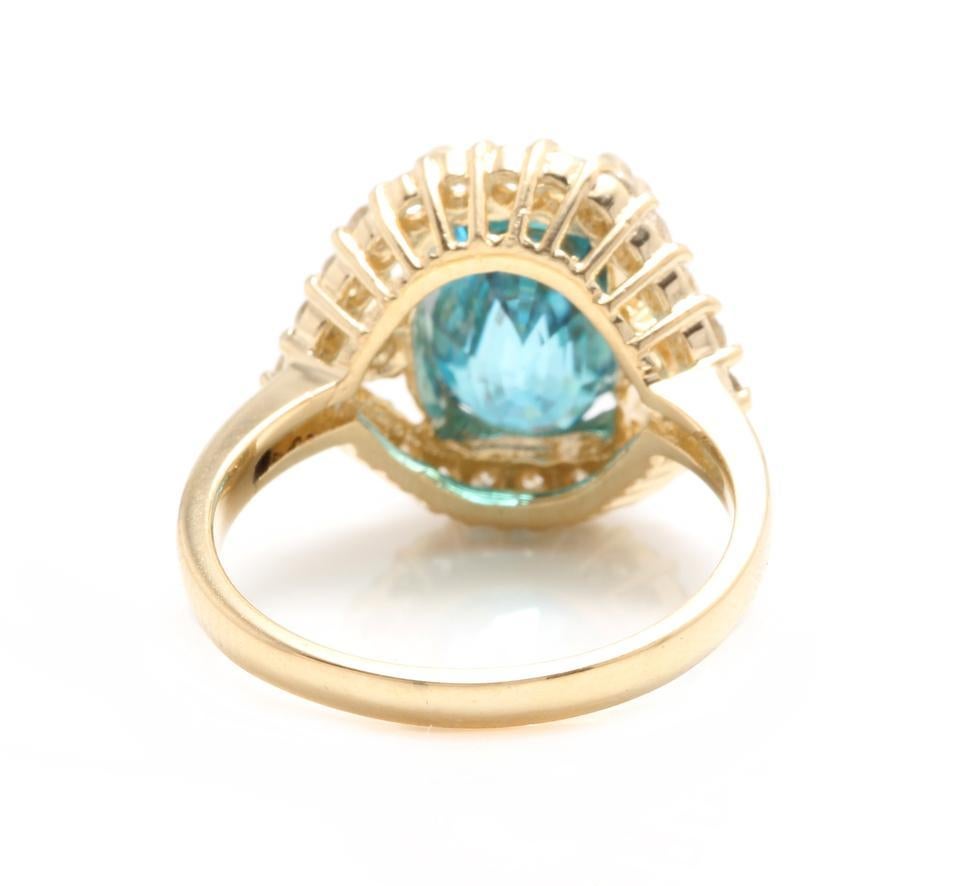 7.00 Carat Natural Blue Zircon and Diamond 14 Karat Solid Yellow Gold Ring In New Condition For Sale In Los Angeles, CA