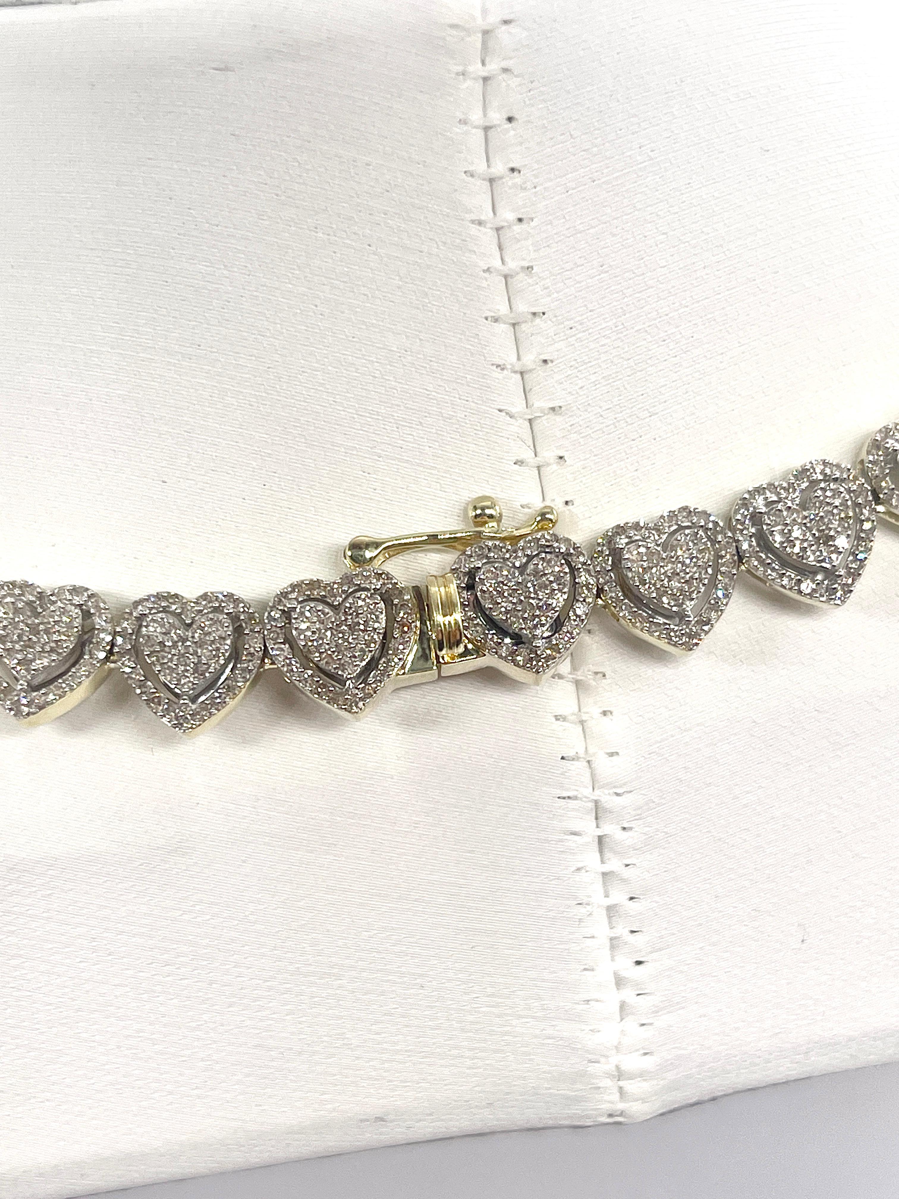 7.00 Carats Natural Diamond Heart Shaped Necklace 10k Yellow Gold 3