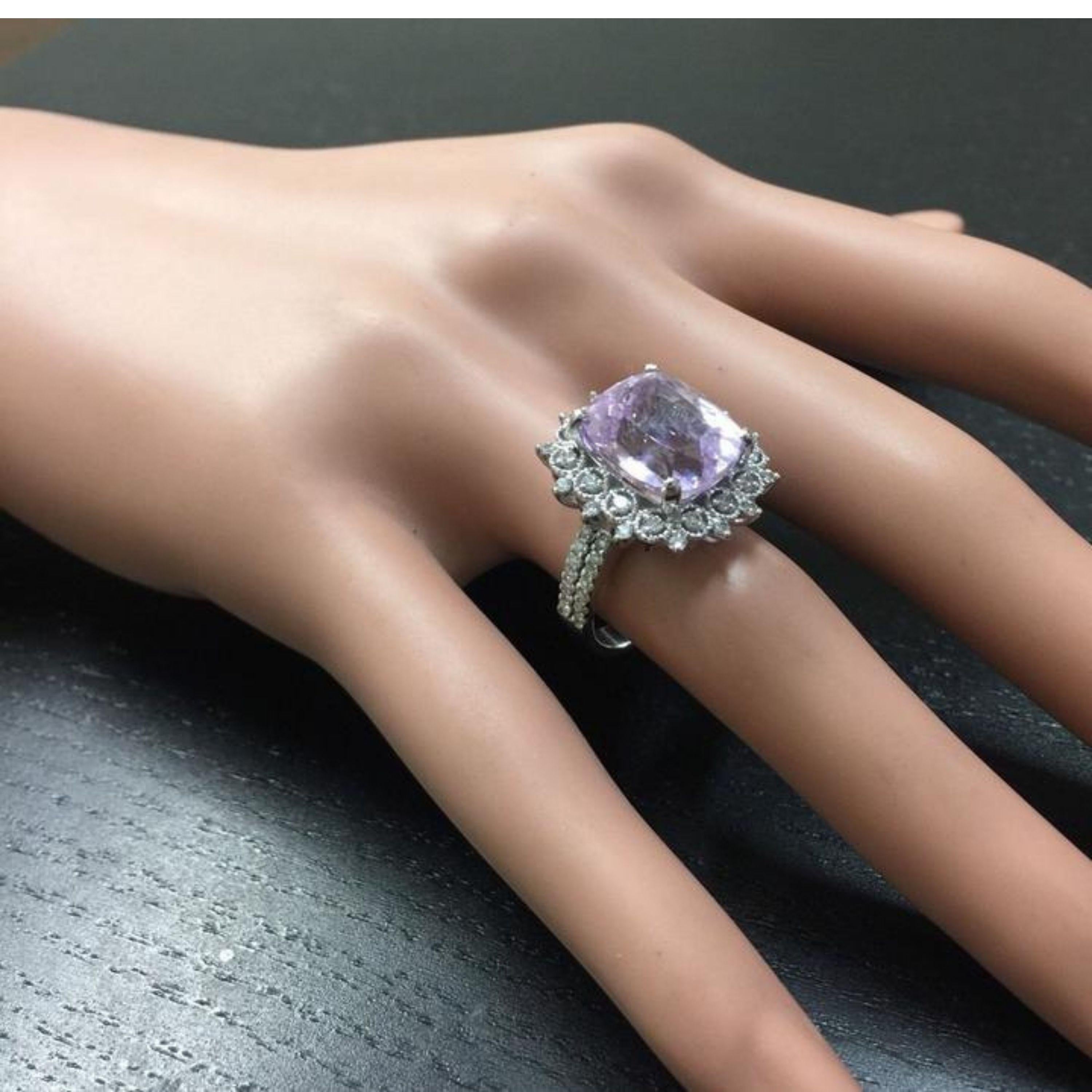 7.00 Carat Natural Kunzite and Diamond 14 Karat Solid White Gold Ring For Sale 2