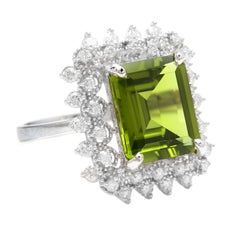 7,00 Karat natürlicher Peridot und Diamant 14 Karat massiver Weißgold Ring