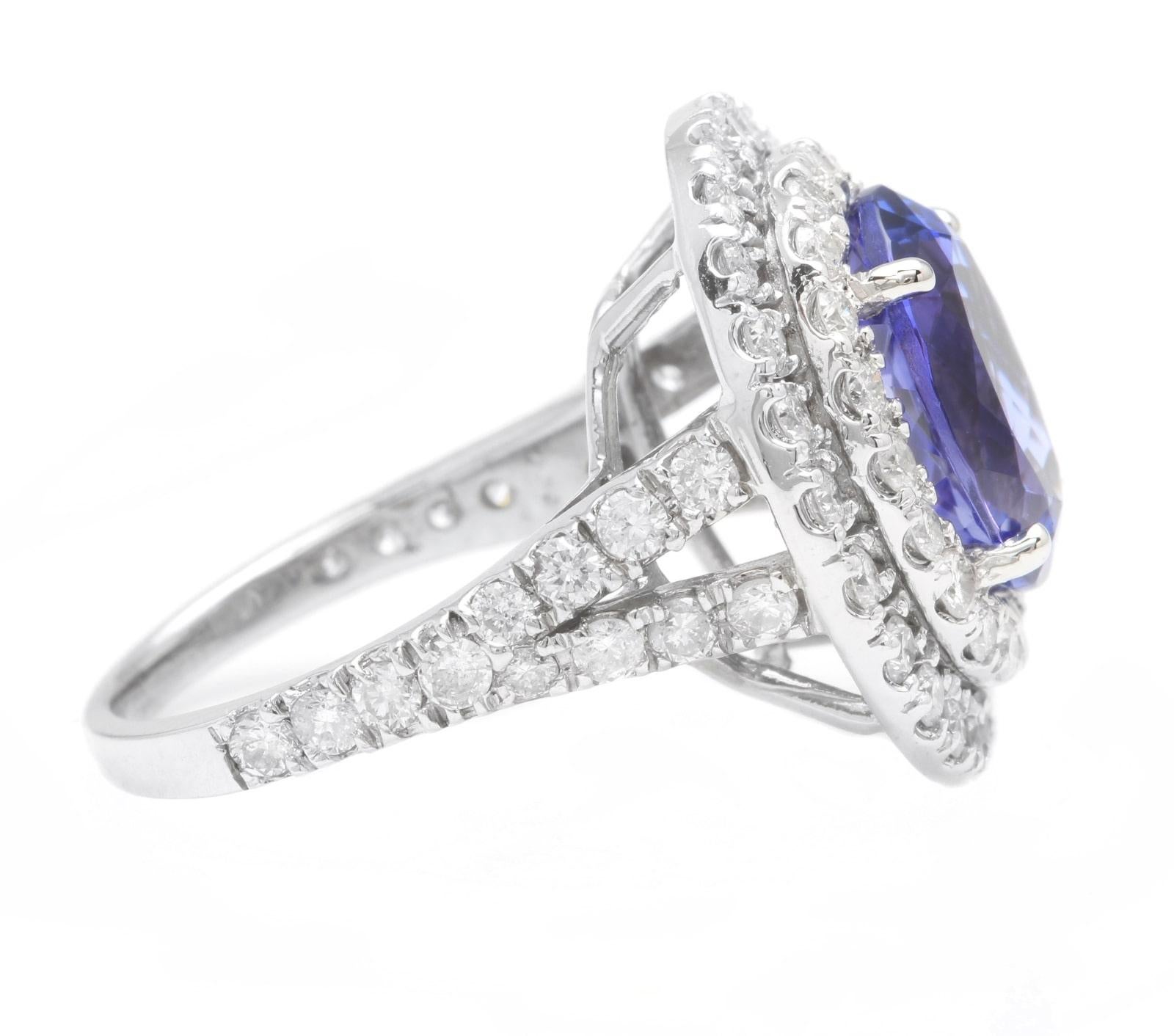 Mixed Cut 7.00 Carats Natural Tanzanite and Diamond 14K Solid White Gold Ring For Sale