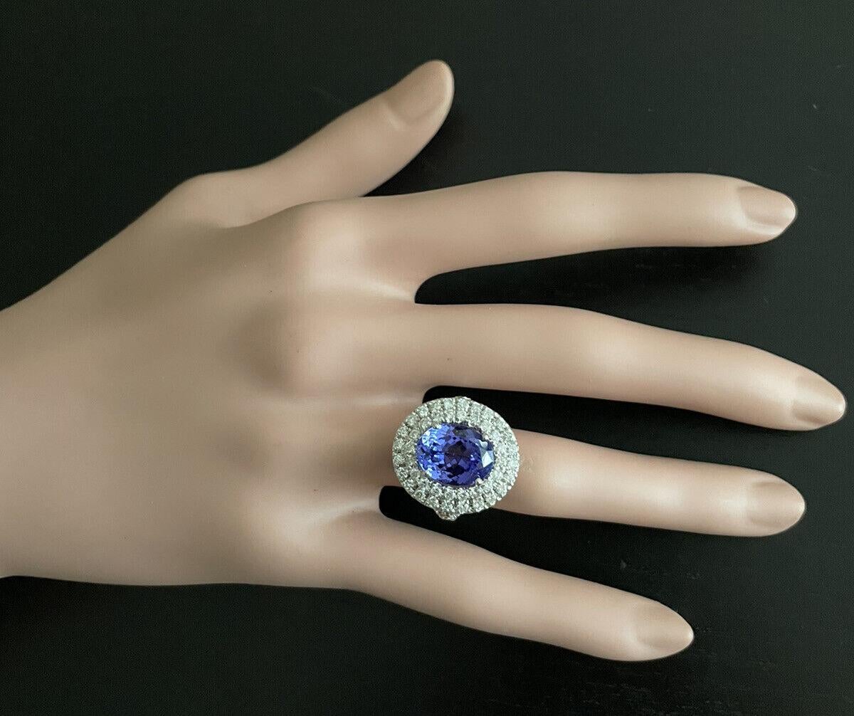 7.00 Carats Natural Tanzanite and Diamond 14K Solid White Gold Ring For Sale 1