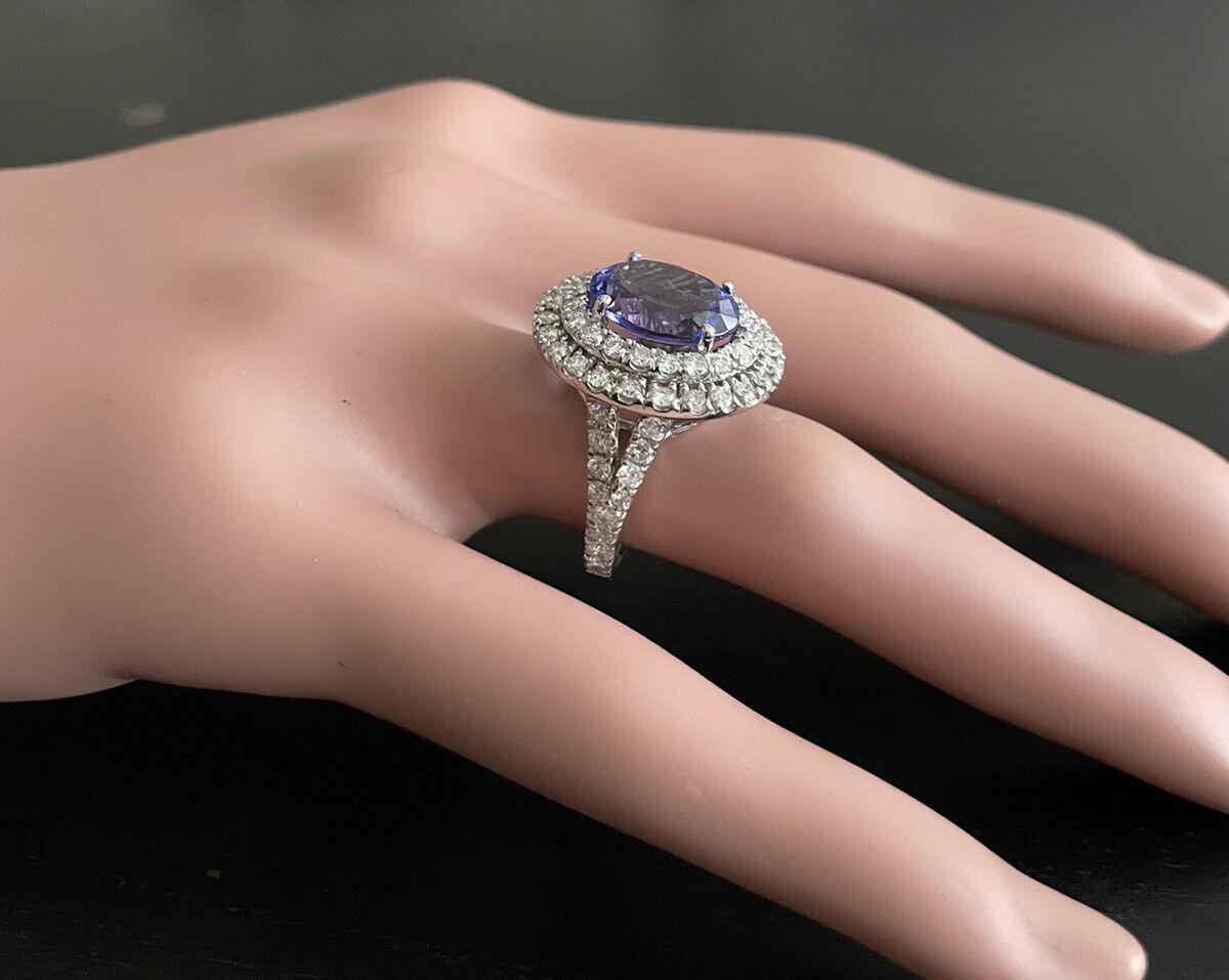 7.00 Carats Natural Tanzanite and Diamond 14K Solid White Gold Ring For Sale 2