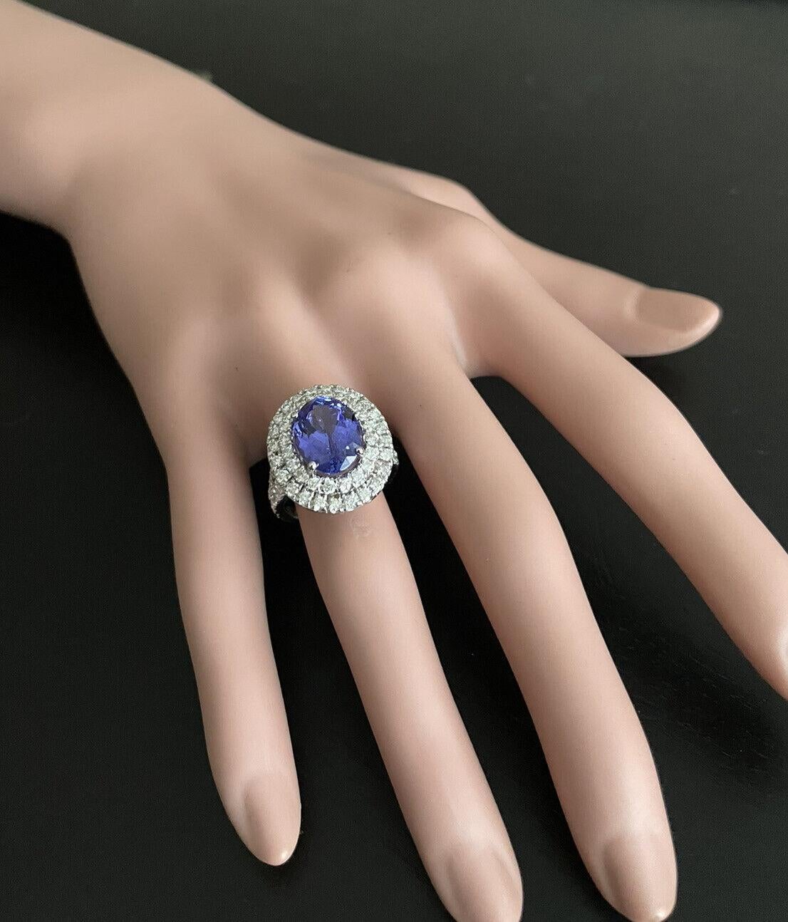 7.00 Carats Natural Tanzanite and Diamond 14K Solid White Gold Ring For Sale 3