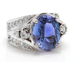 7.00 Carat Natural Very Nice Looking Tanzanite and Diamond 14K Solid White Gold
