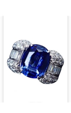 7.00 Ct Ceylon Sapphire & 3.40 Ct Diamonds 18K Gold Ring