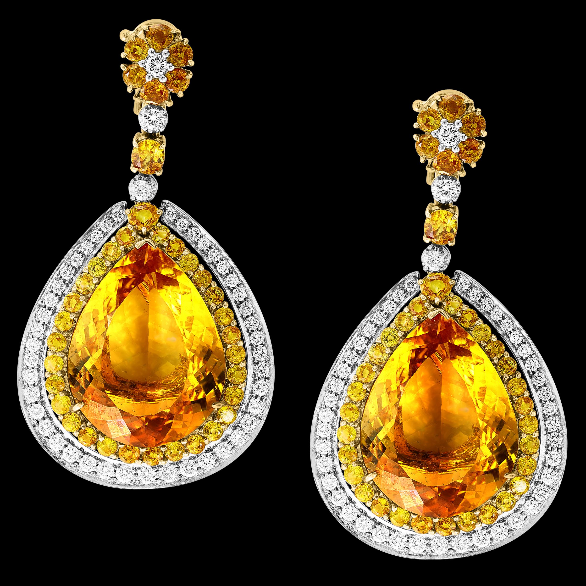Pear Cut 700 Ct Citrine, 450 Ct YS & 35 Ct Diamond Necklace + Er Suite 18 Kt Gold 487 Gm