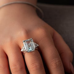 7.00 ct natural aquamarine diamond ring - Princess Diana aquamarine ring