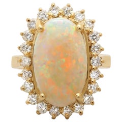 7.00 Ct Natural Impressive Australian Opal & Diamond 14K Solid Yellow Gold Ring