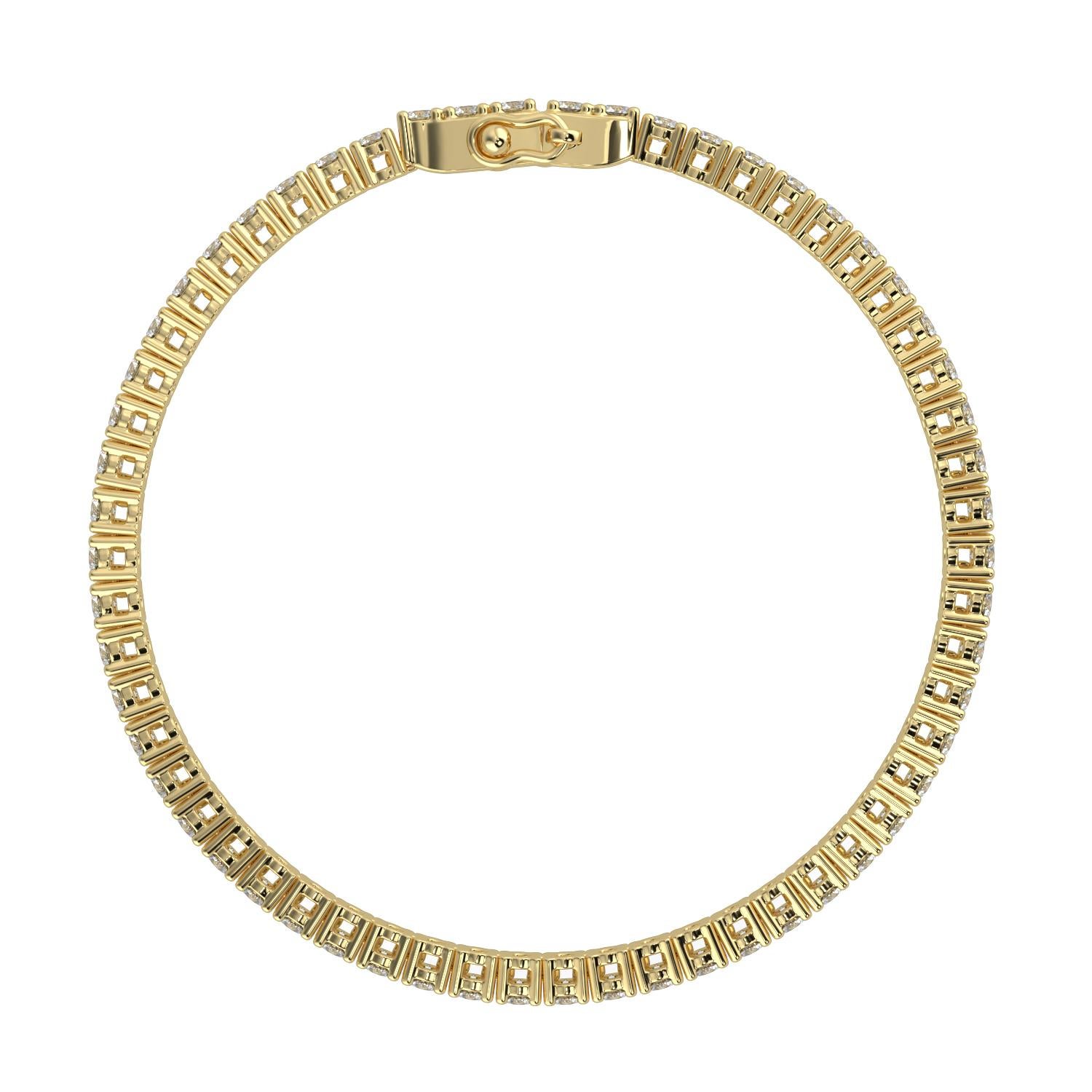 7.00 Ct Round Cut GH-SI Natural Diamond Classic Tennis Bracelet 4 Prong 14K Gold In New Condition For Sale In Los Angeles, CA
