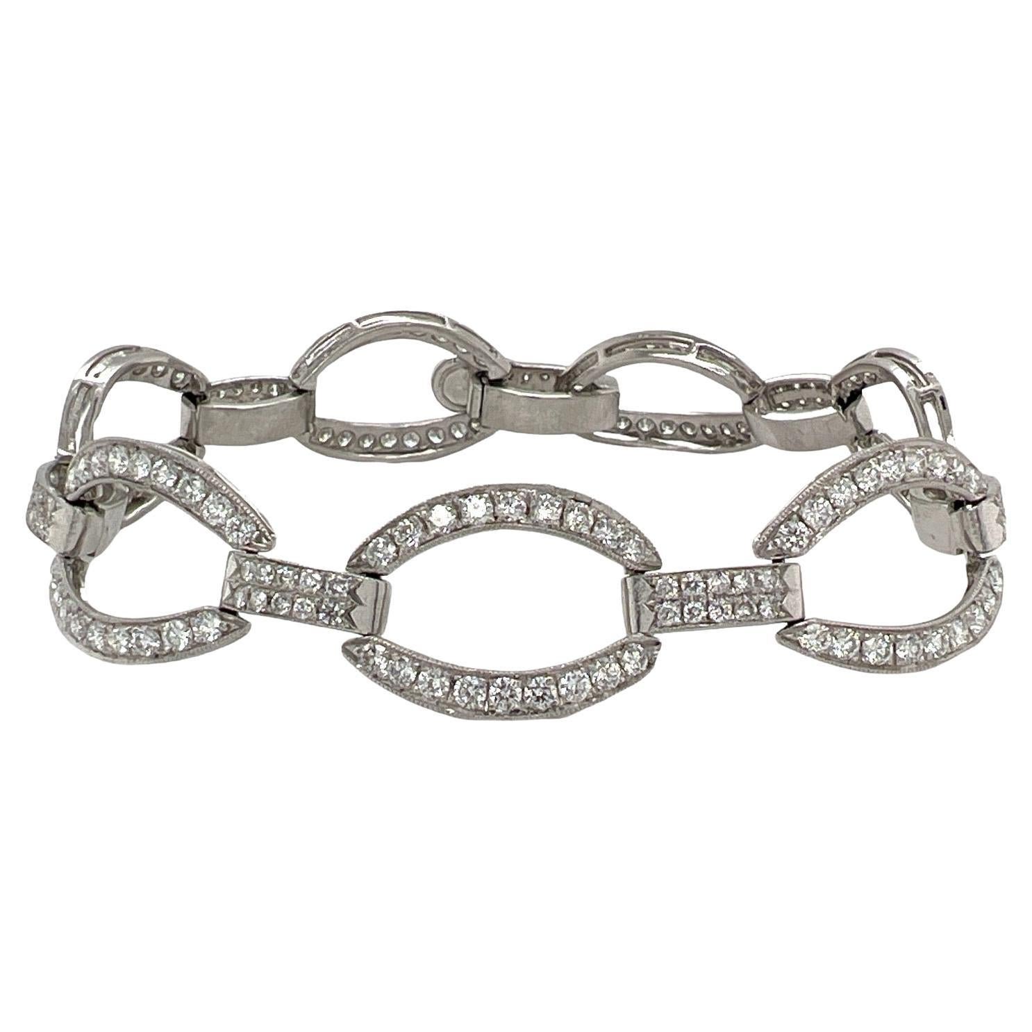 Bracelet à maillons ouverts ovales en platine avec diamants ronds et brillants de 7,00 carats poids total