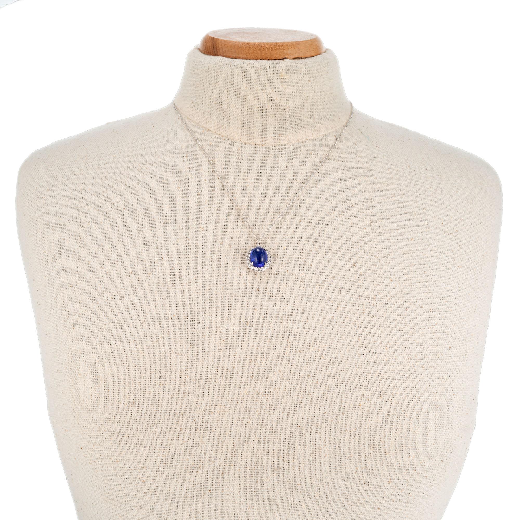 7.00 Tanzanite Diamond Halo White Gold Pendant Necklace In New Condition For Sale In Stamford, CT