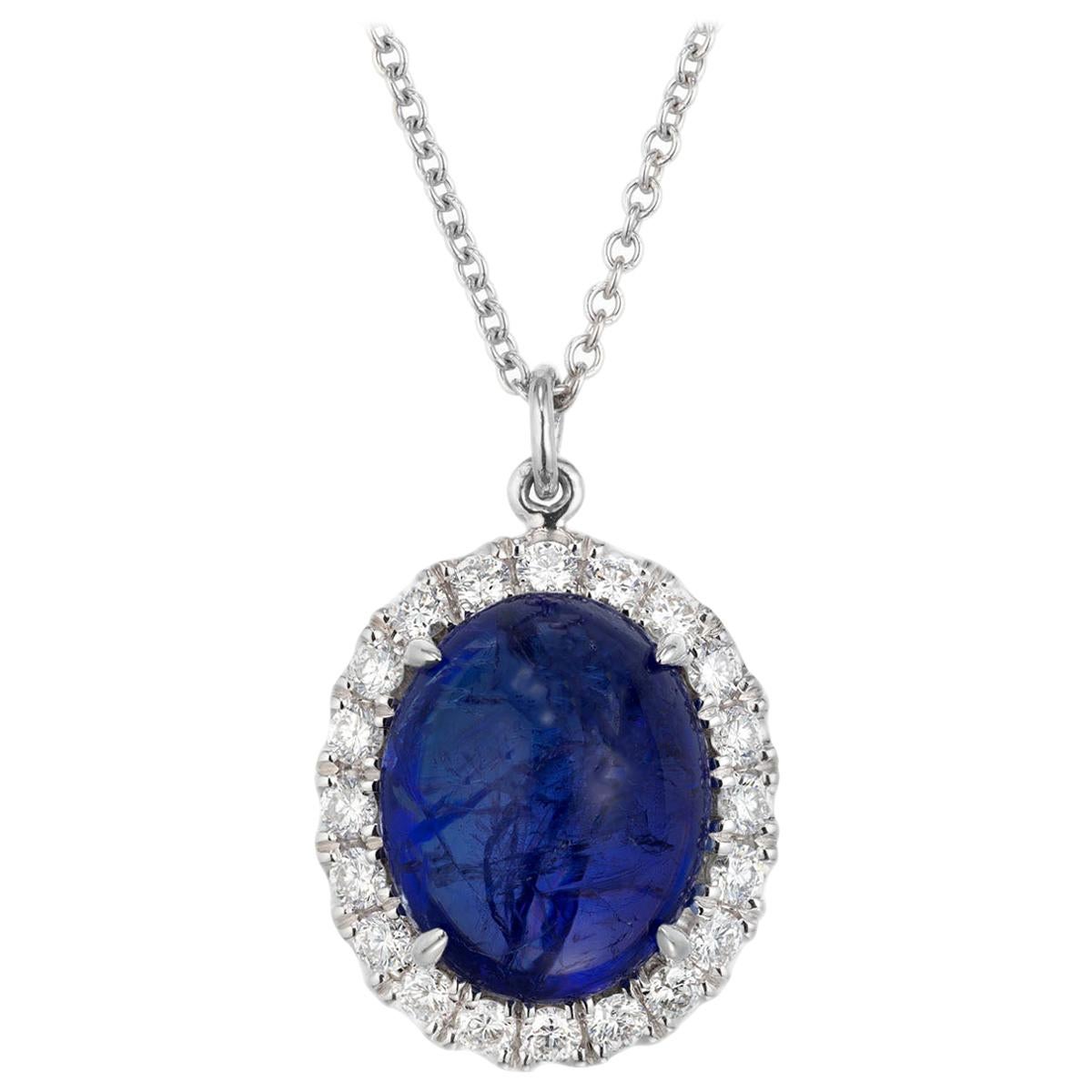 7.00 Tanzanite Diamond Halo White Gold Pendant Necklace For Sale