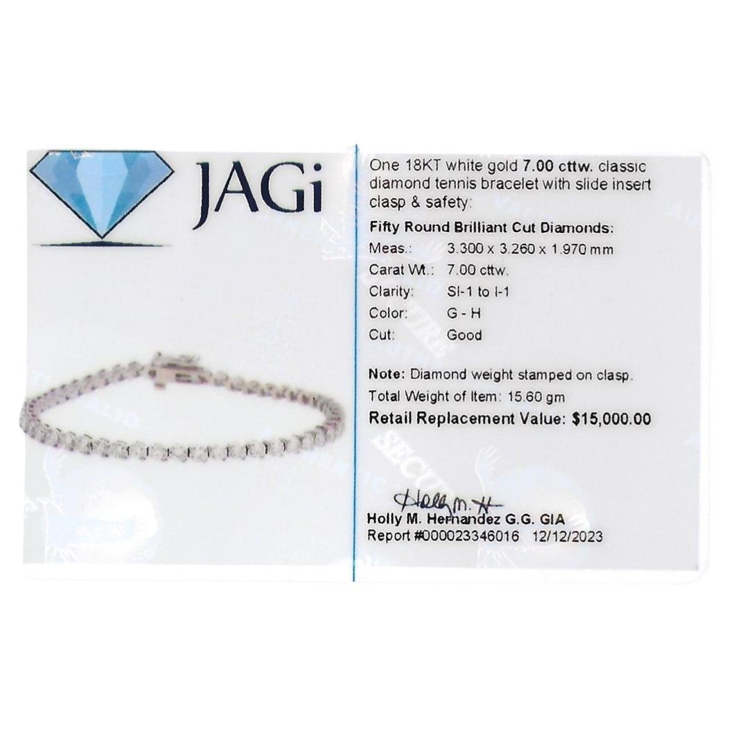 Bracelet tennis en or blanc 18 carats avec diamants brillants ronds de 7,00 carats au total en vente 5