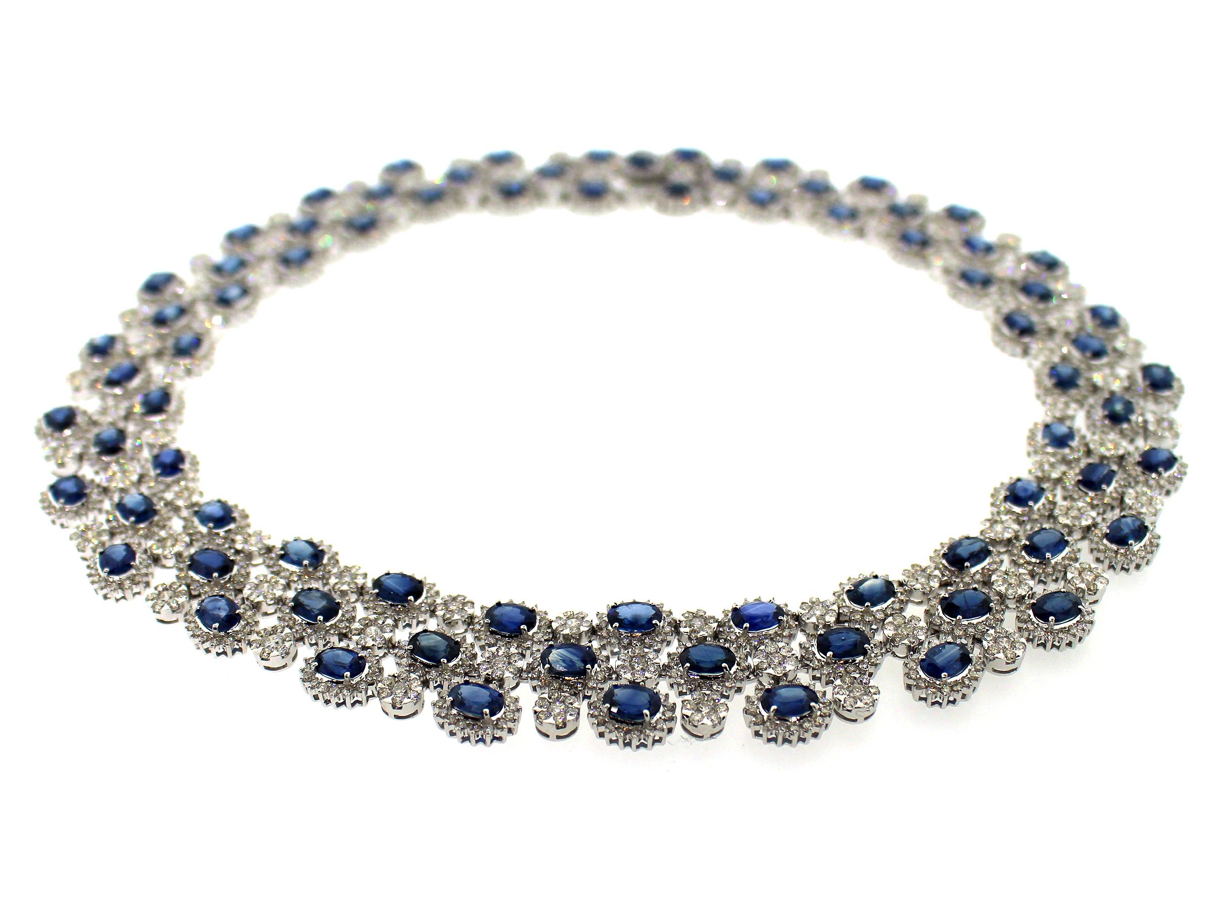 Oval Cut 70.07 Carat Oval Sapphire and Diamond Necklace For Sale