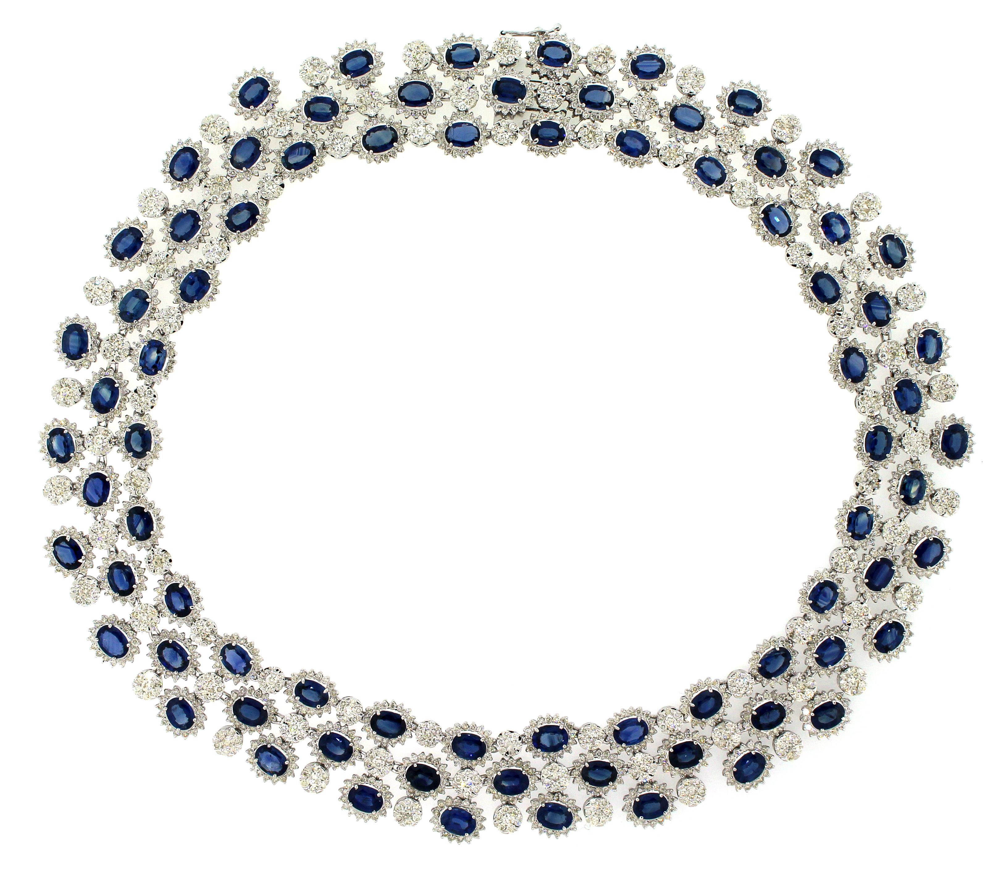 70.07 Carat Oval Sapphire and Diamond Necklace In New Condition For Sale In Great Neck, NY