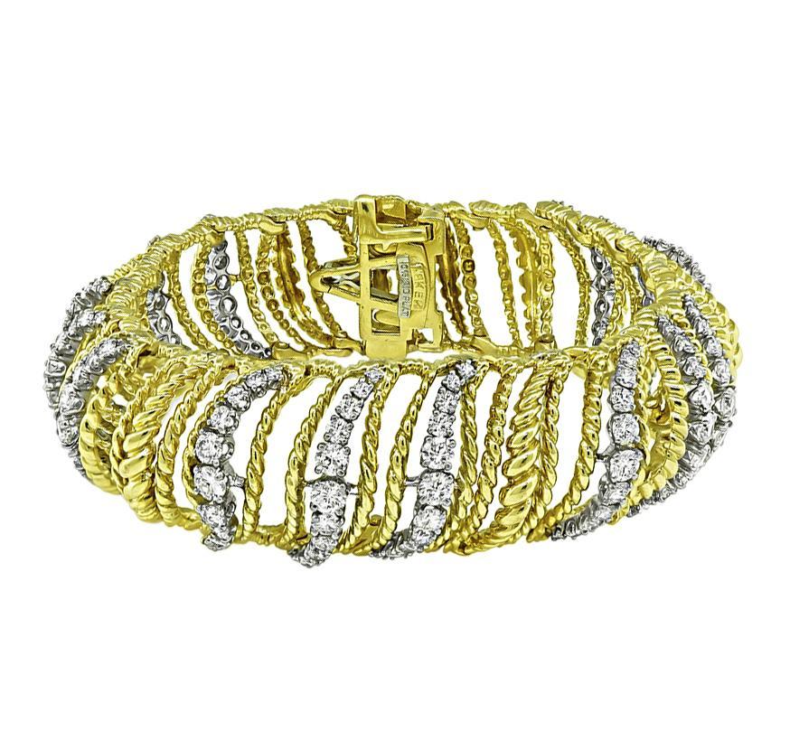 Round Cut 7.00ct Diamond Gold and Platinum Bracelet For Sale