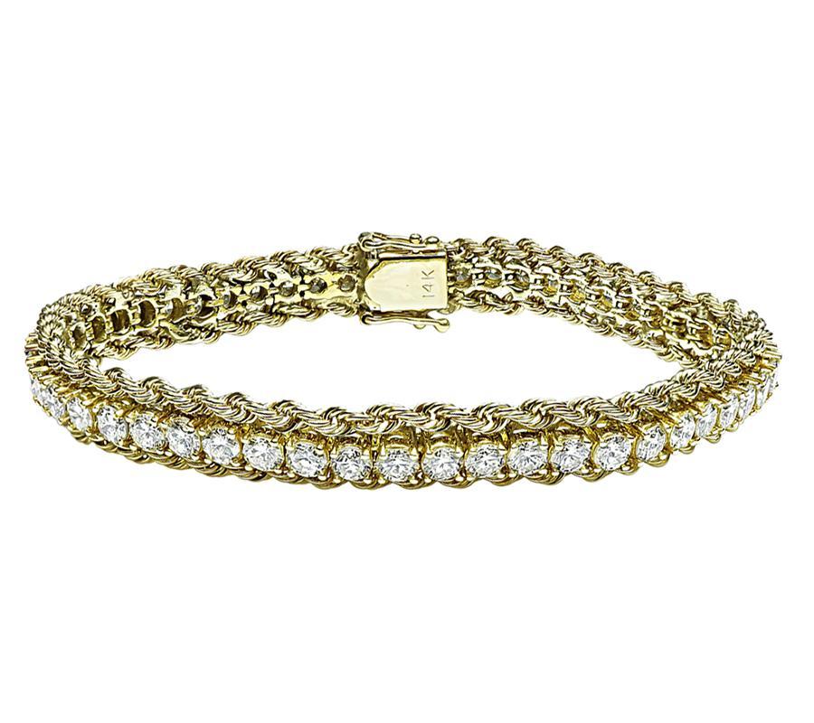 Pulsera de oro con diamantes de 7,00 ct Corte redondo en venta