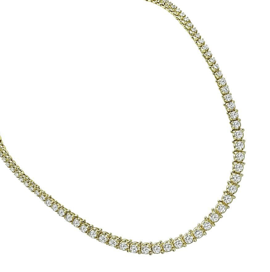 Taille ronde 7.00ct Diamond Gold Tennis Necklace en vente
