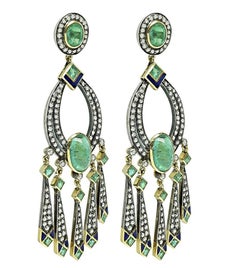 7.00ct Emerald 3.00ct Diamond Chandelier Earrings