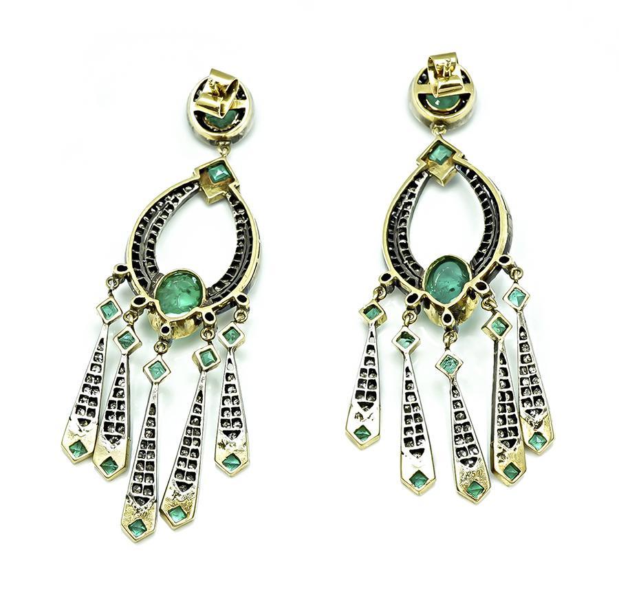 7.00ct Emerald 3.00ct Diamond Chandelier Earrings In condizioni buone in vendita a New York, NY