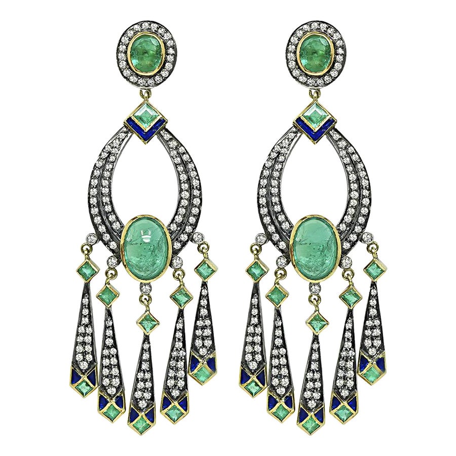 7.00ct Emerald 3.00ct Diamond Chandelier Earrings